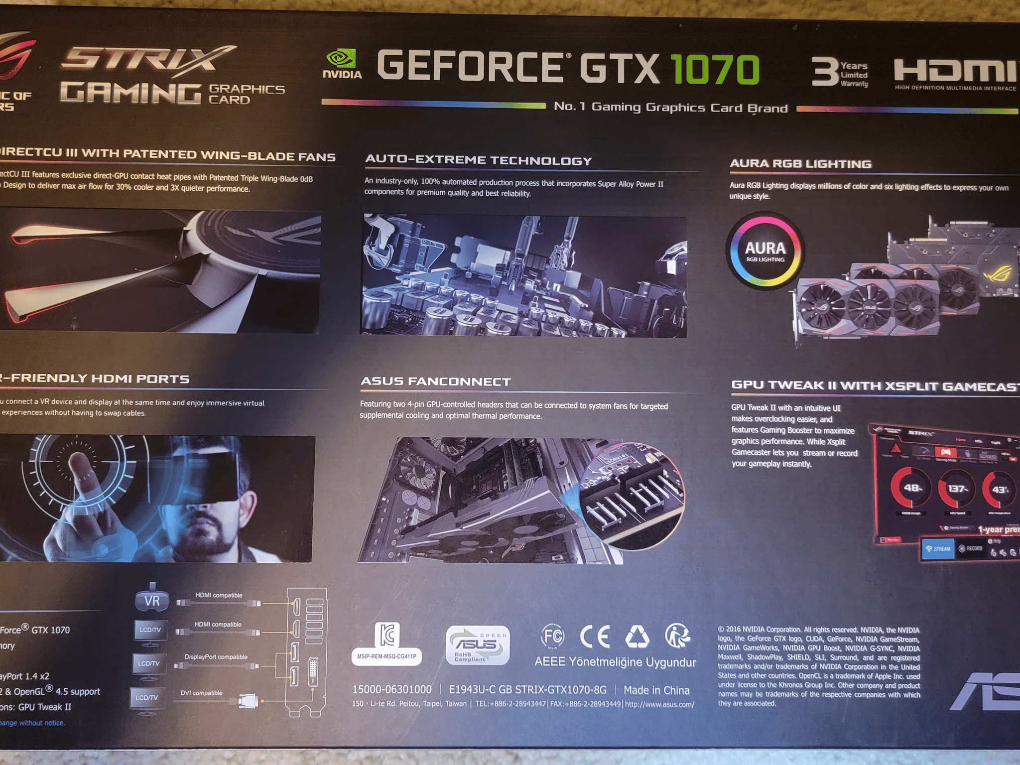 Asus ROG Strix GTX 1070 8GB GDDR5 Like New With Original Box
