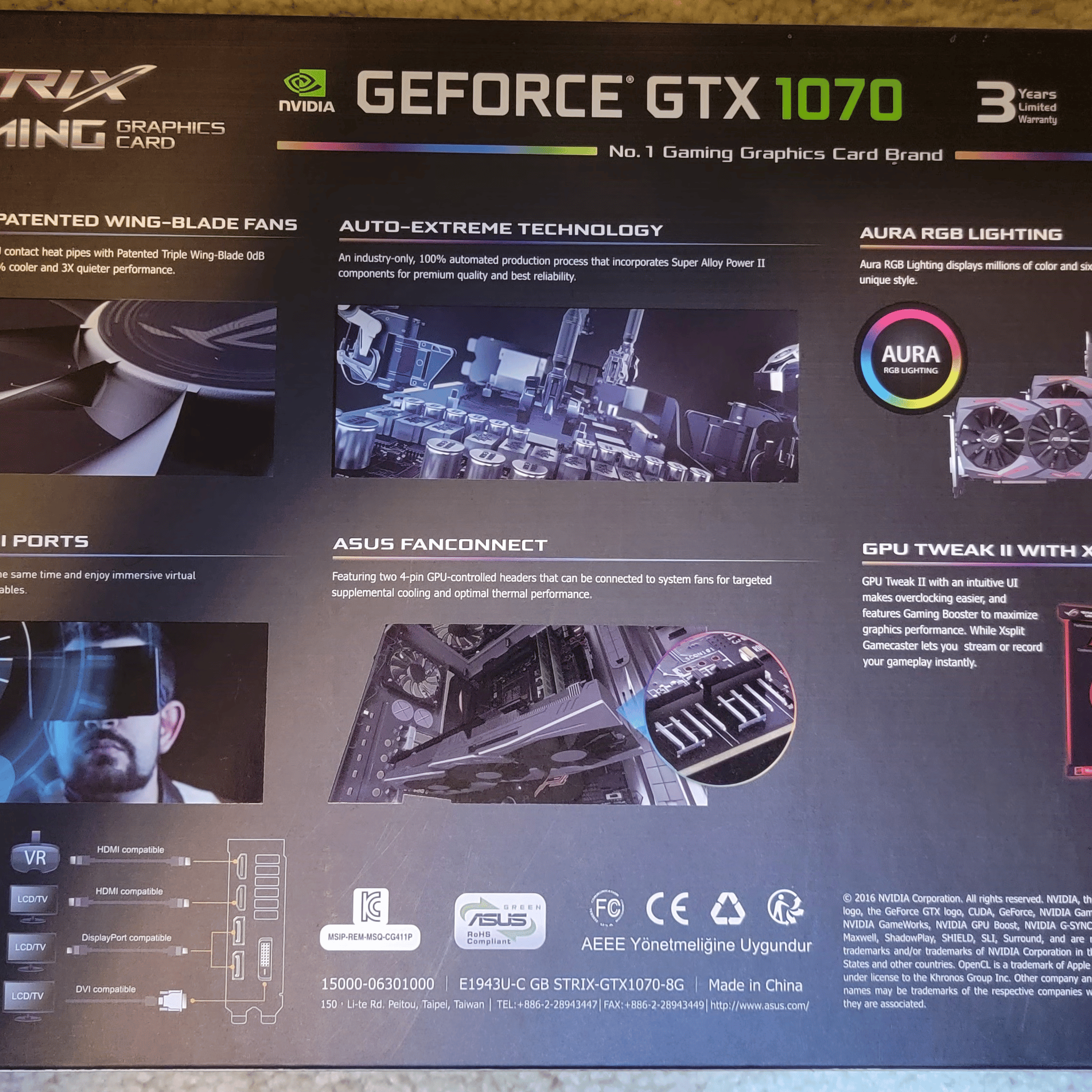 Asus ROG Strix GTX 1070 8GB GDDR5 Like New With Original Box