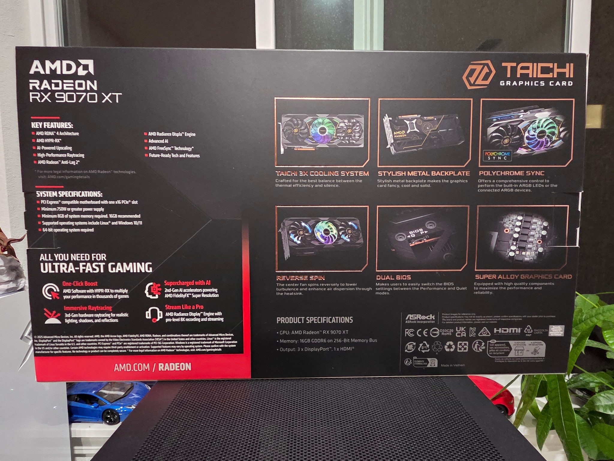 ASRock AMD Radeon RX 9070 XT Taichi Overclocked Triple Fan 16GB GDDR6 PCIe 5.0 Graphics Card