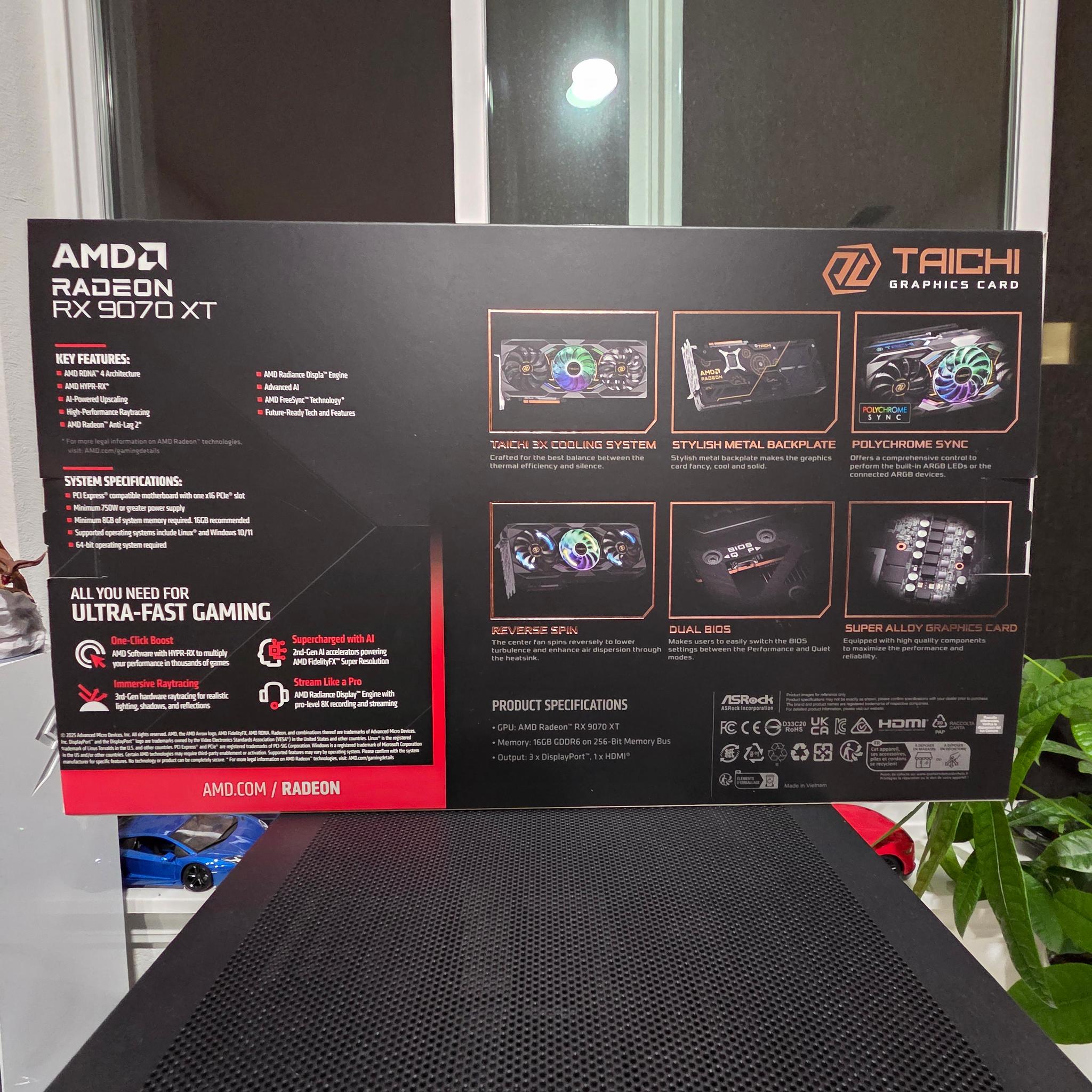 ASRock AMD Radeon RX 9070 XT Taichi Overclocked Triple Fan 16GB GDDR6 PCIe 5.0 Graphics Card