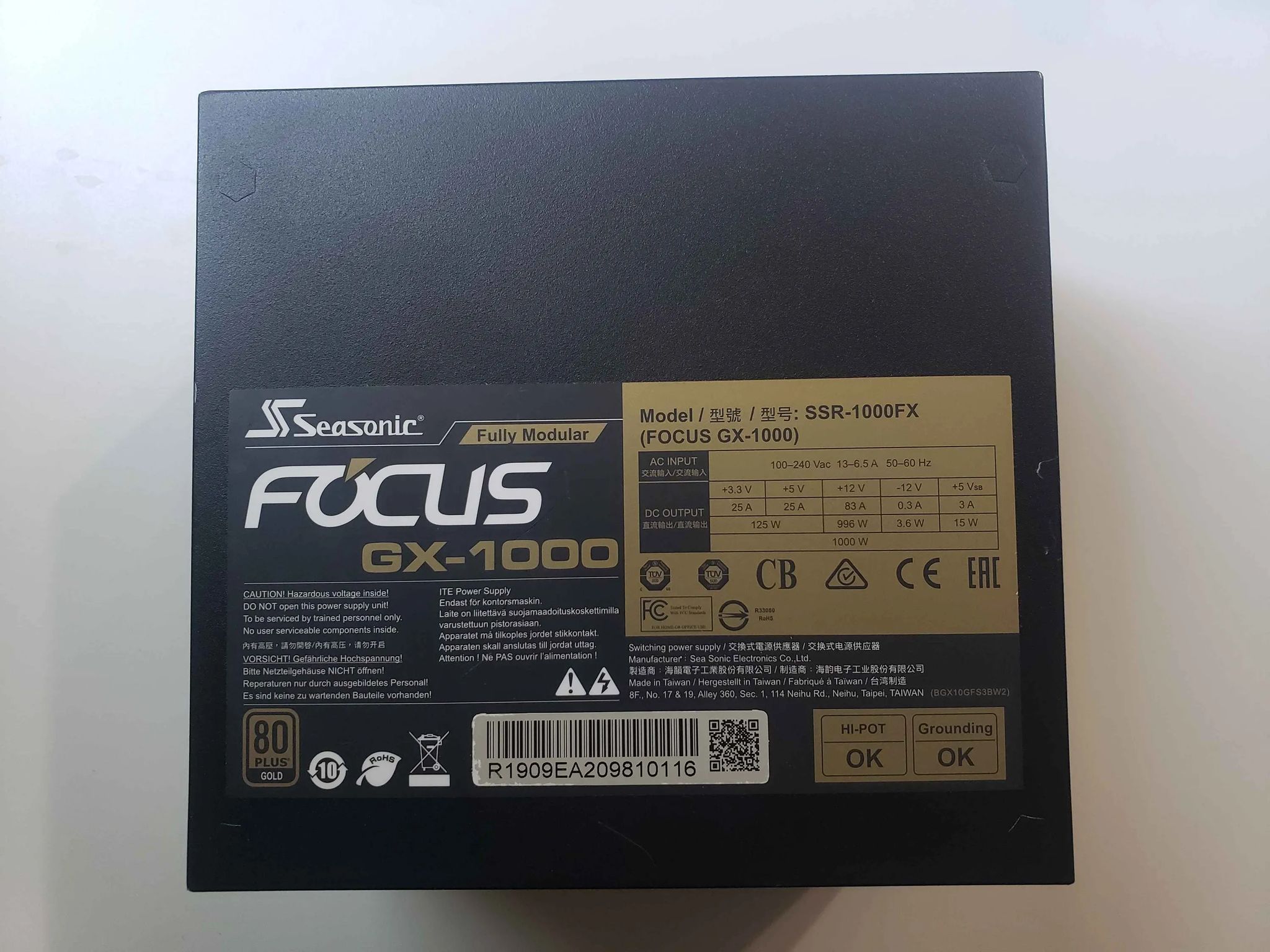 Seasonic Focus GX-1000 Fully Modular 80+ Gold Power Supply w/ Cables