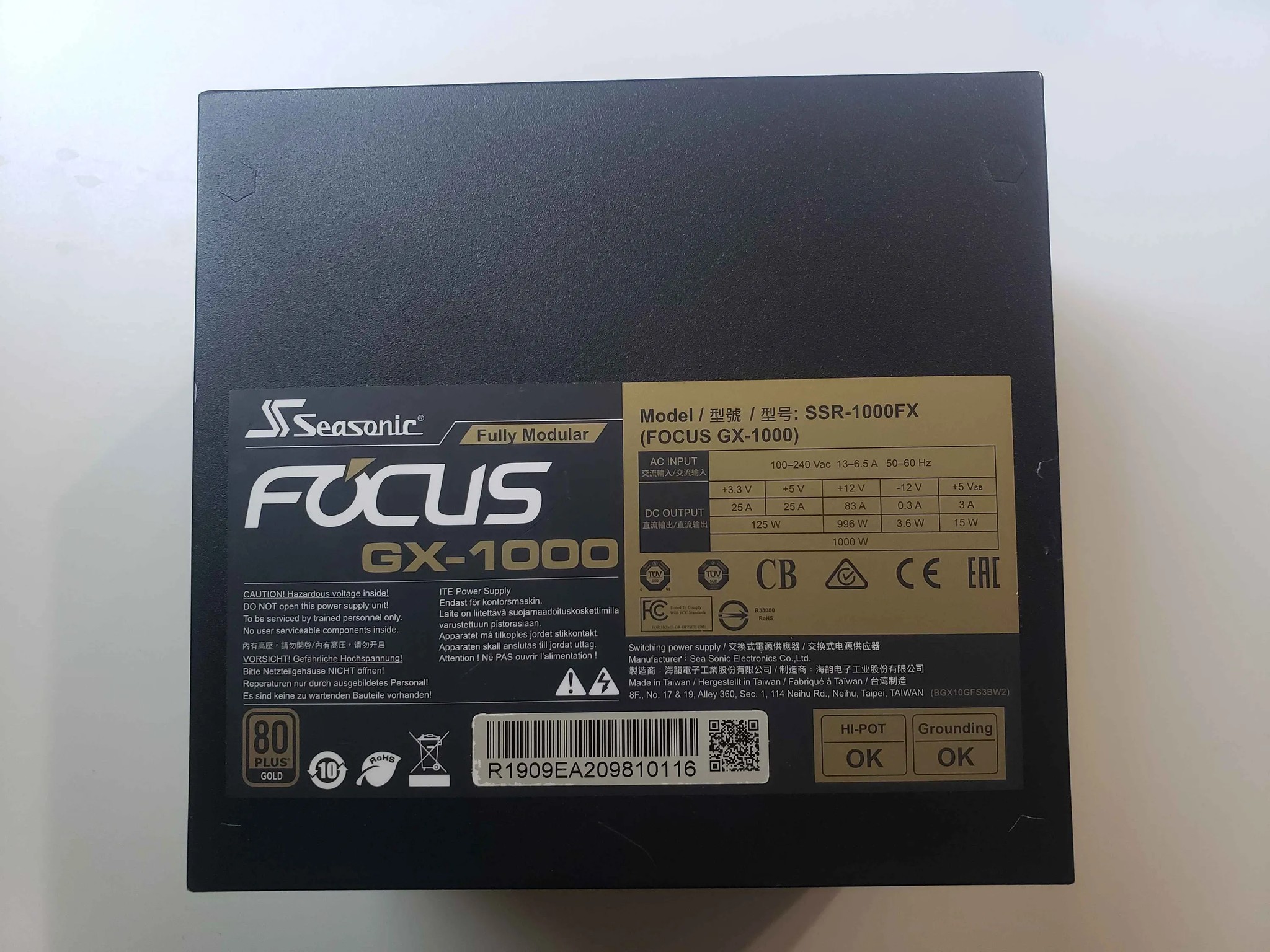 Seasonic Focus GX-1000 Fully Modular 80+ Gold Power Supply w/ Cables
