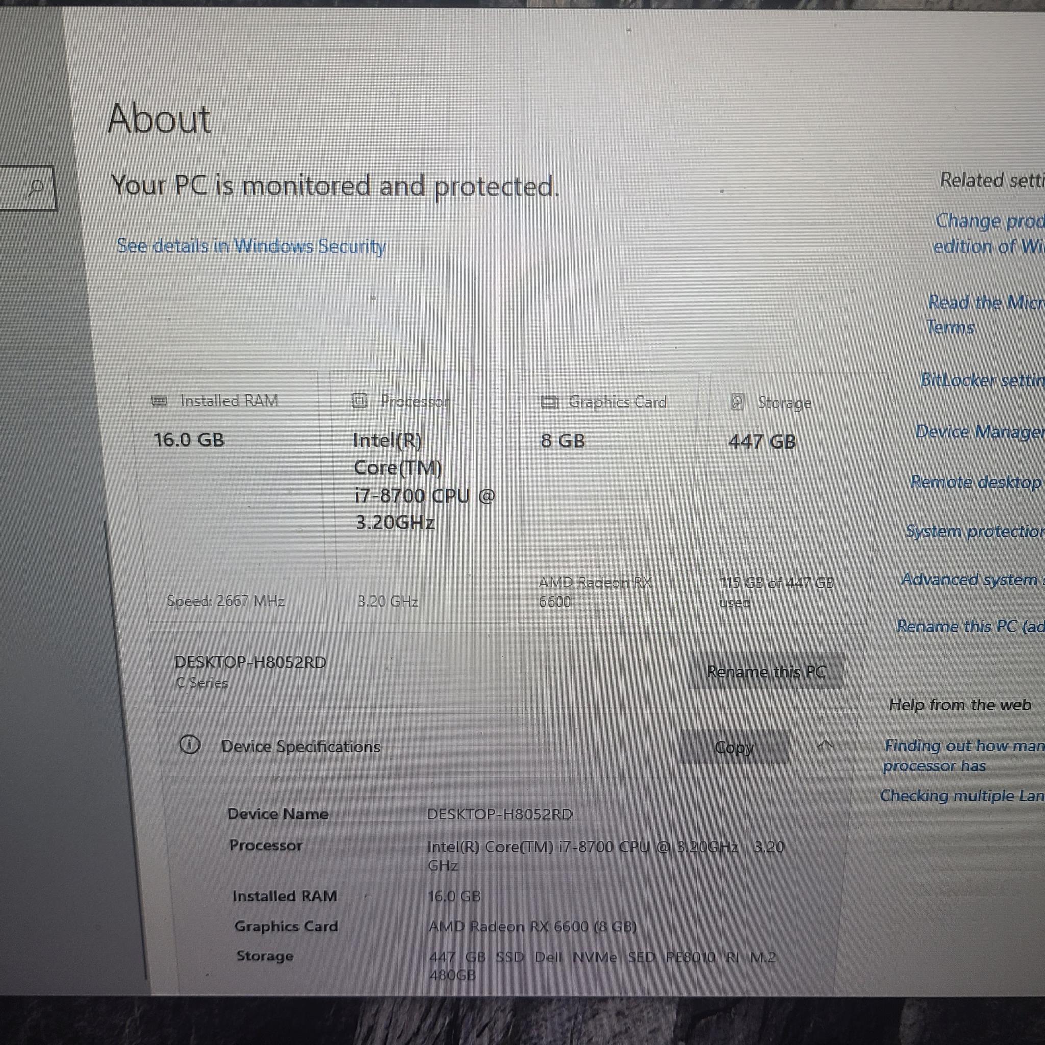M-atx i7 8700/16gb ddr4/rx 6600