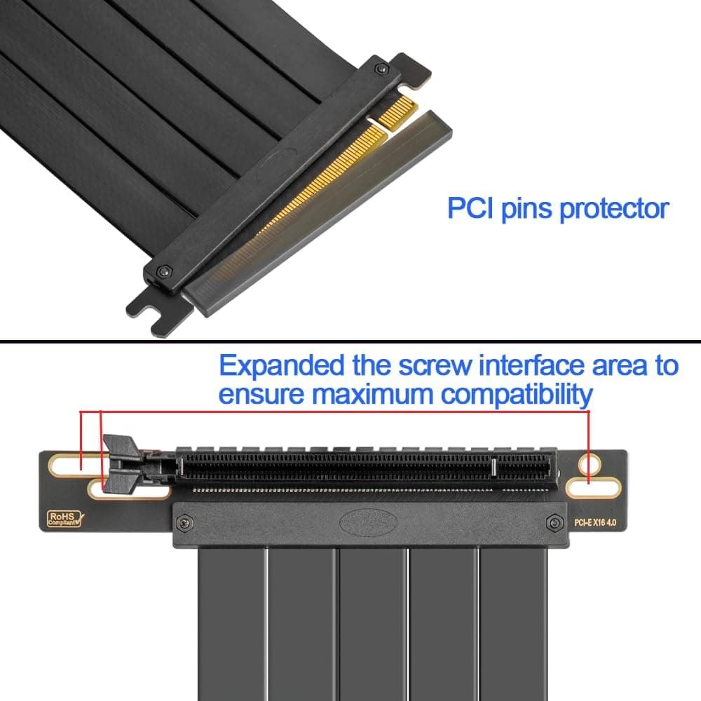 PCIE 4.0 Riser Cable PCIe 4.0 x16 High Speed Flexible Extender Card Extension Port Black 300mm 11.8"