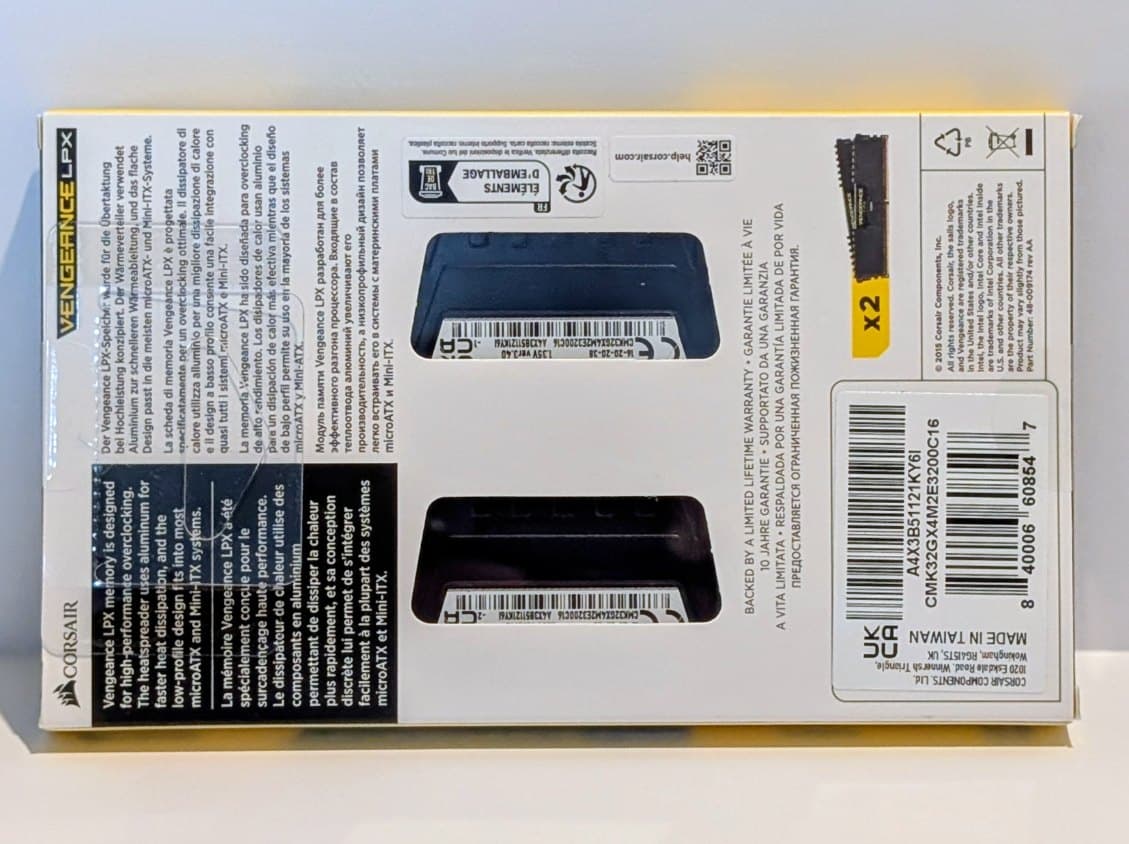 CORSAIR VENGEANCE LPX DDR4 RAM 32GB (2x16GB) 3200MHz CL16-20-20-38 1.35V Intel AMD Memory
