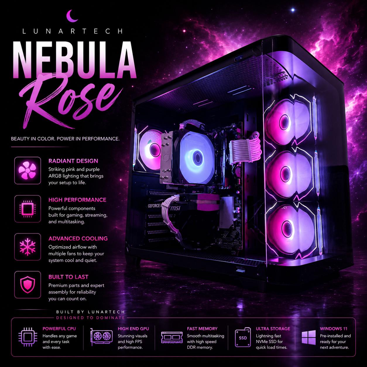 🟣"Nebula Rose"🌹| 1080p Gaming | RTX 5060 | Ryzen 5 8400F | 16GB DDR5 | 1TB NVMe