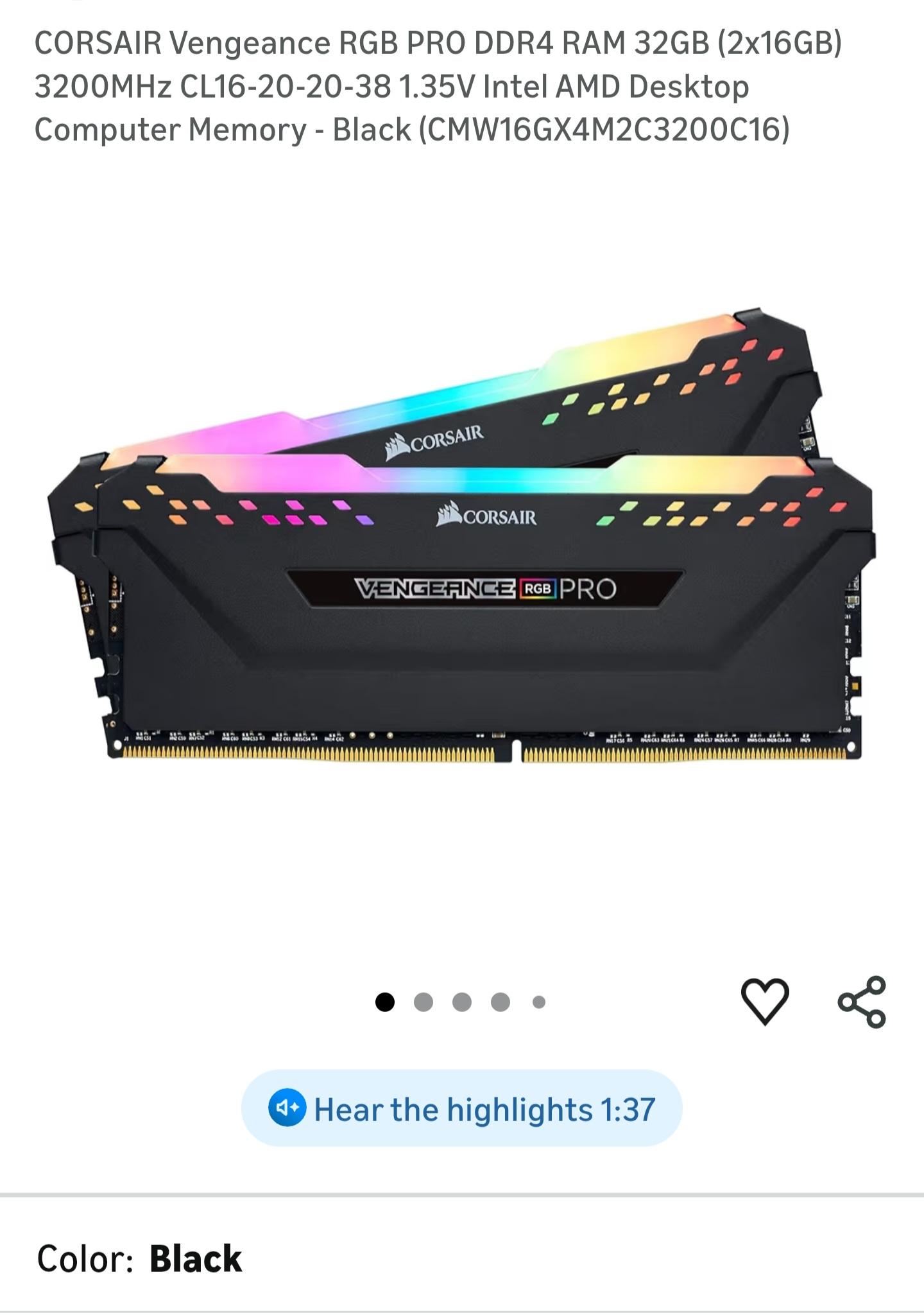 Corsair Vengeance RGB Pro DDR4 32gb (2x16gb)