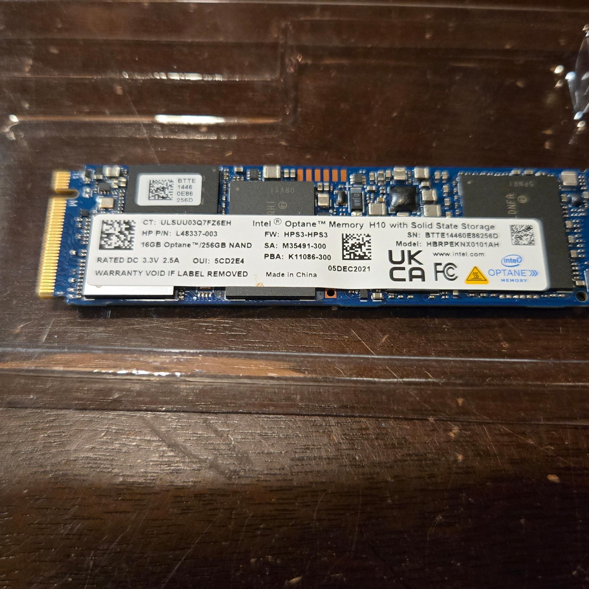 Intel H10 256gb NVME SSD with 16gb Optane Cache