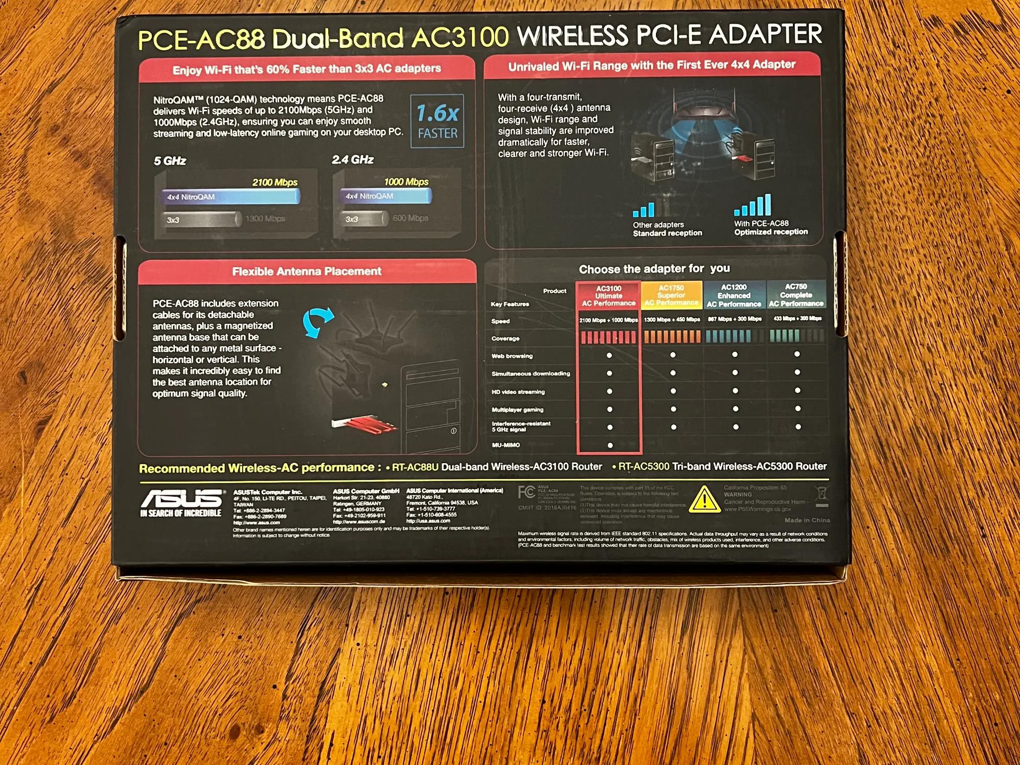 ASUS PCE-AC88 Dual-Band AC3100 Wireless PCI-E Adapter