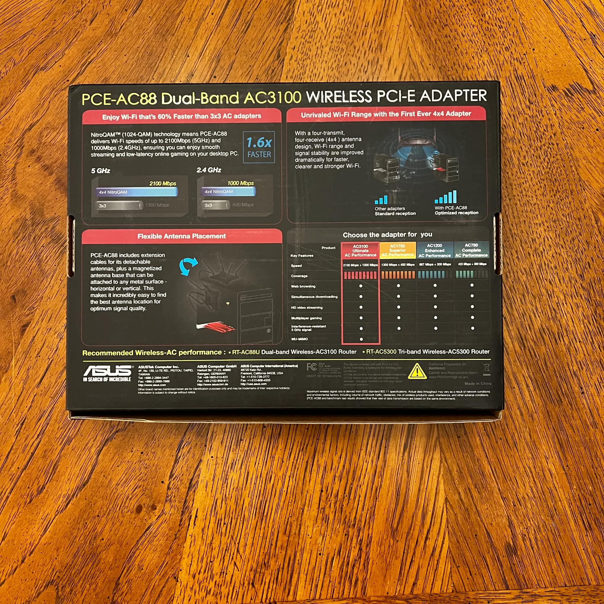 ASUS PCE-AC88 Dual-Band AC3100 Wireless PCI-E Adapter
