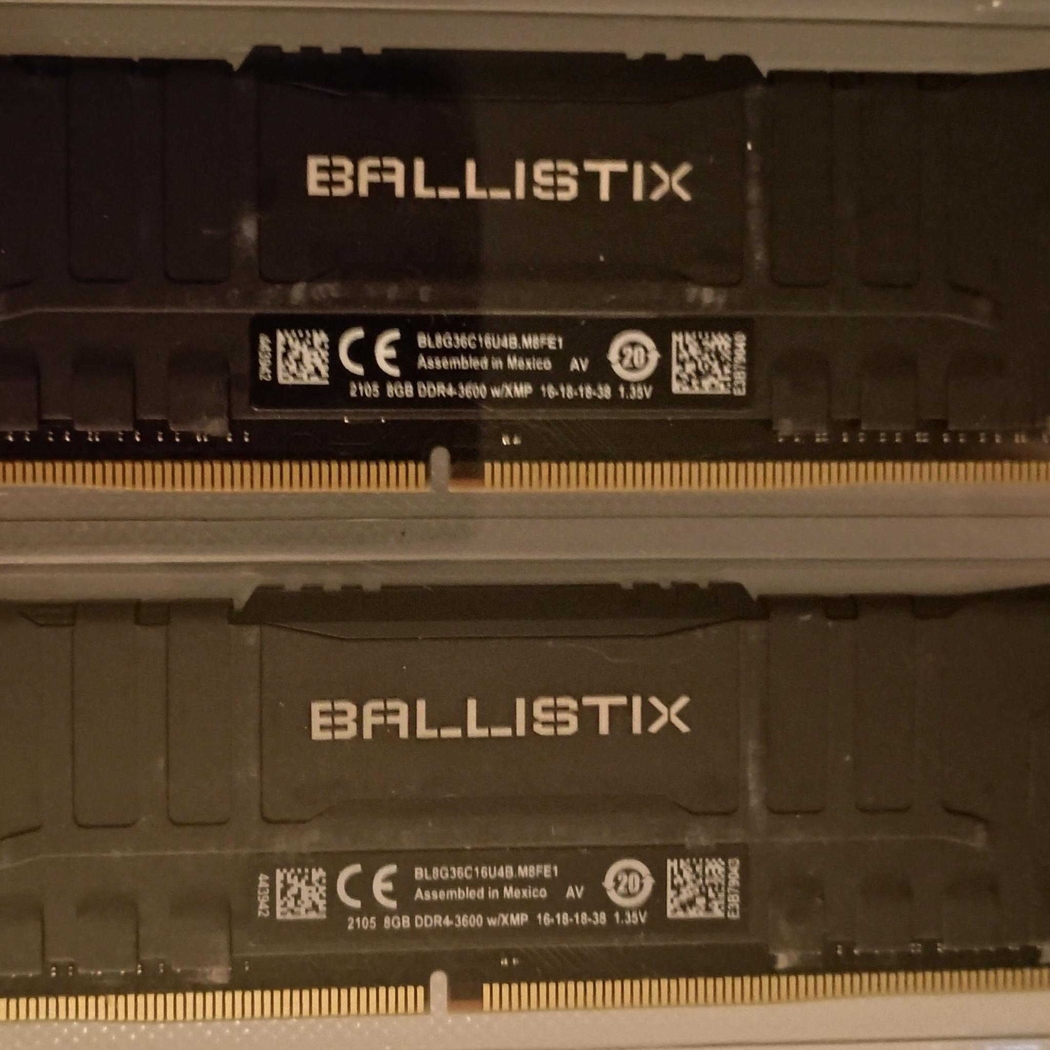 Crucial Ballistix 16gb DDRR4 3600mhz 2x8GB memory kit. BL2K8G36C16U4B
