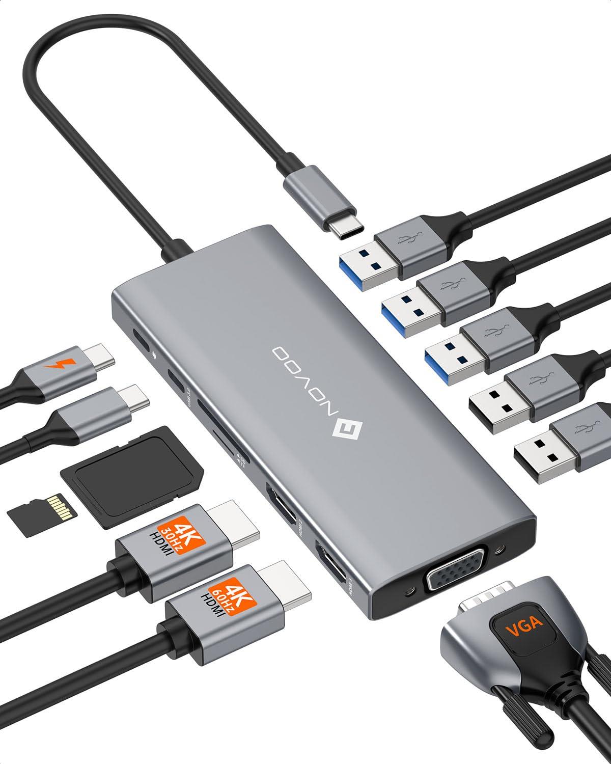 USB C Docking Station 12 in 1 Docking Station Dual Monitor with 2 HDMI VGA 5 USB Ports 100W PD USB-C
