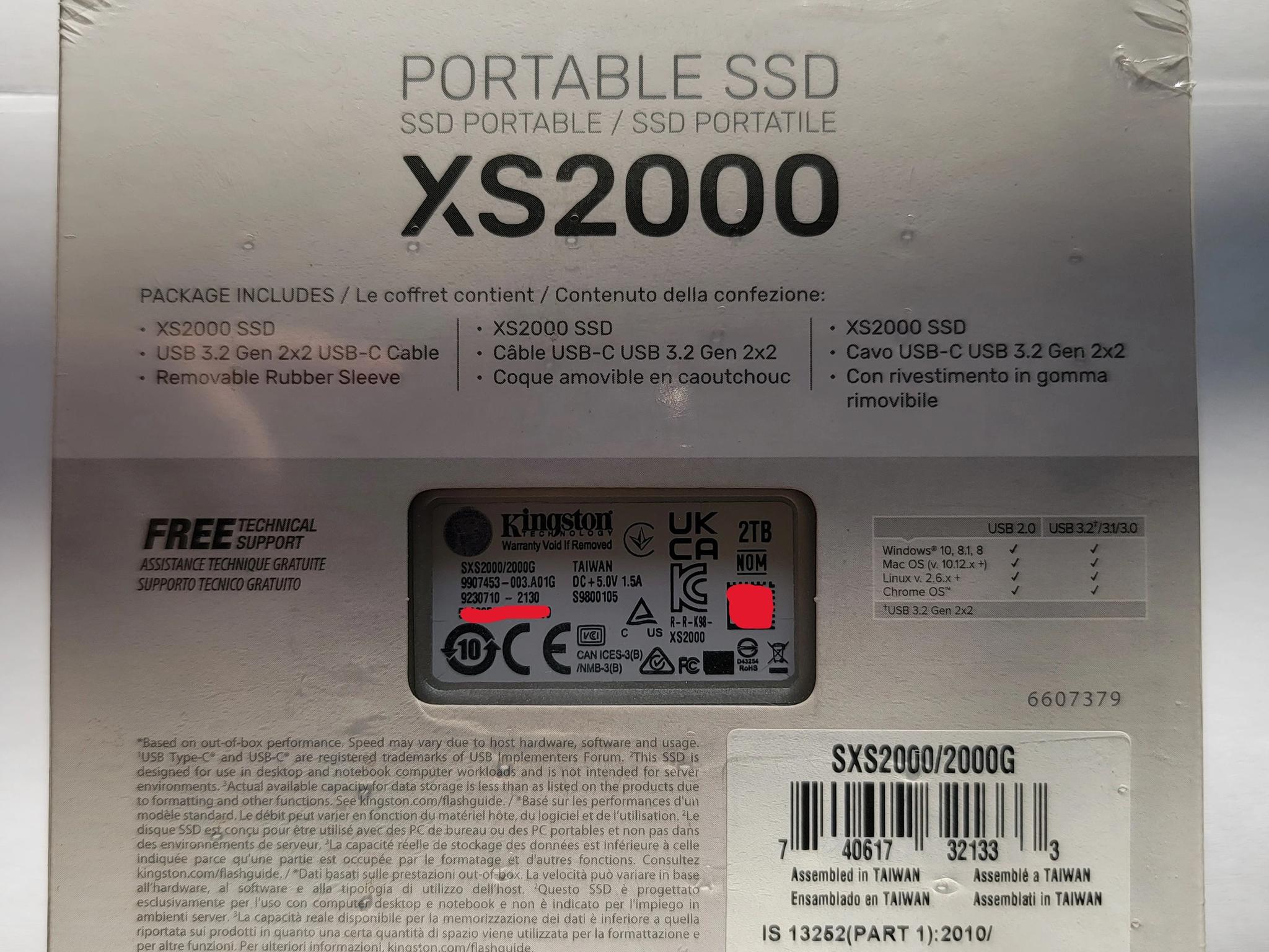 Kingston XS2000 2TB External SSD USB Type-C 3.2 Gen 2x2 2000MB/s Brand New In Box Sealed