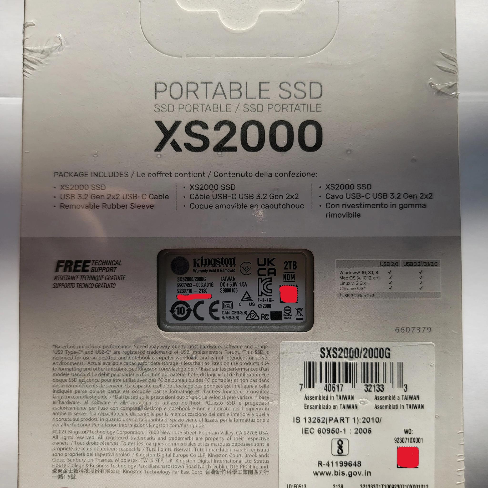 Kingston XS2000 2TB External SSD USB Type-C 3.2 Gen 2x2 2000MB/s Brand New In Box Sealed