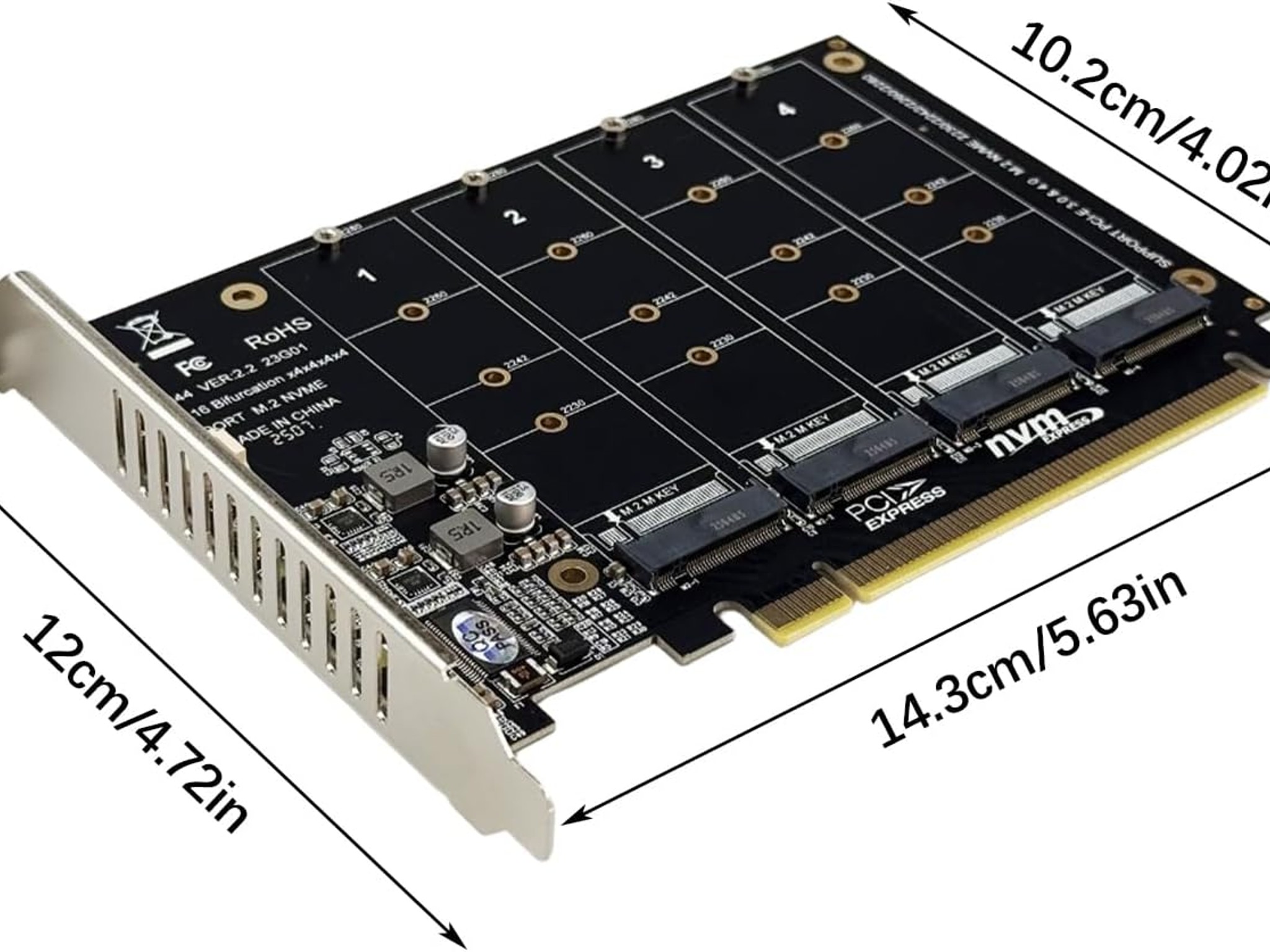 M.2 NVMe SSD to PCI-E x16 Host Controller Expansion Card 4 x 64Gbps M Key Hard Drive