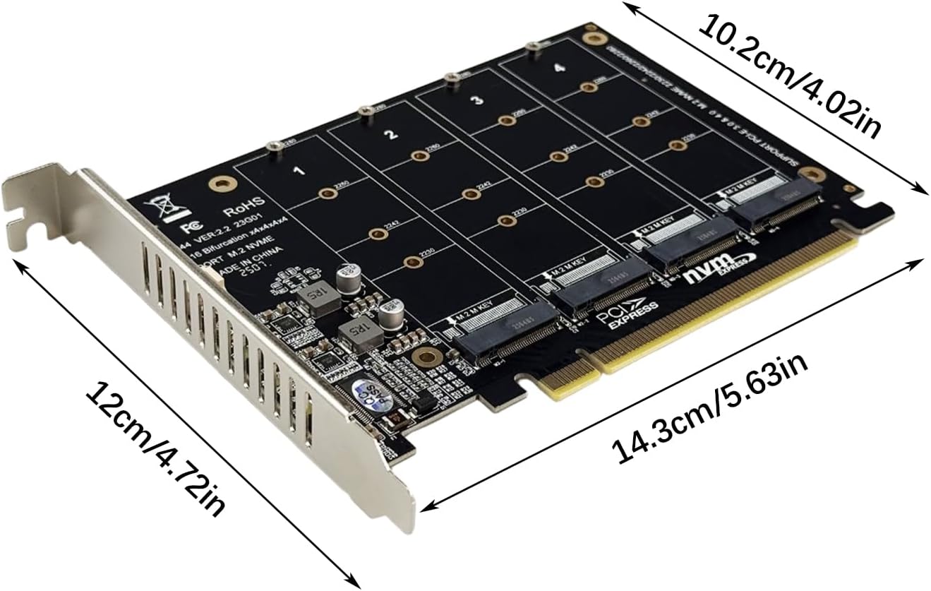 M.2 NVMe SSD to PCI-E x16 Host Controller Expansion Card 4 x 64Gbps M Key Hard Drive