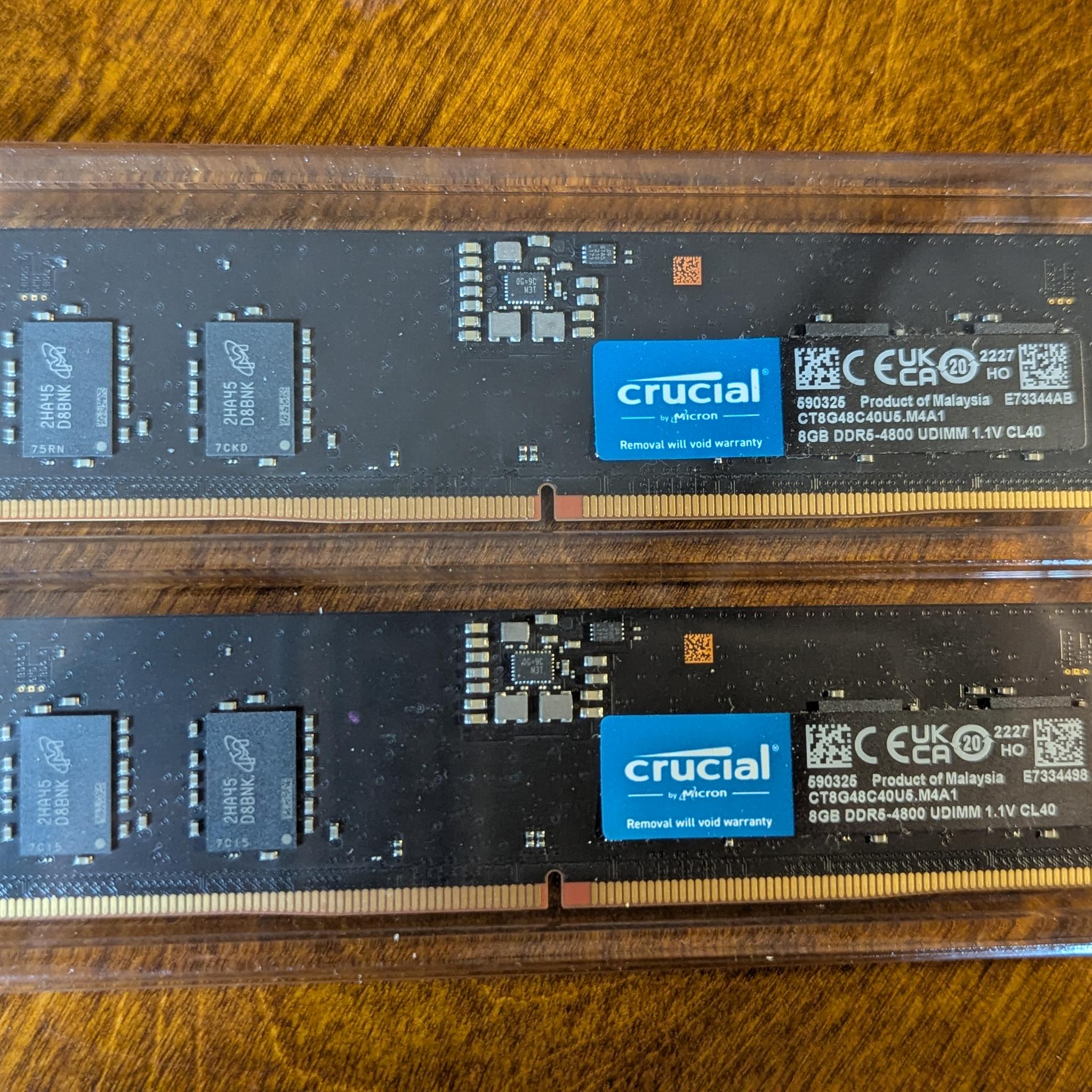 Crucial 16GB (2x8GB) DDR5-4800 RAM CT8G48C40U5