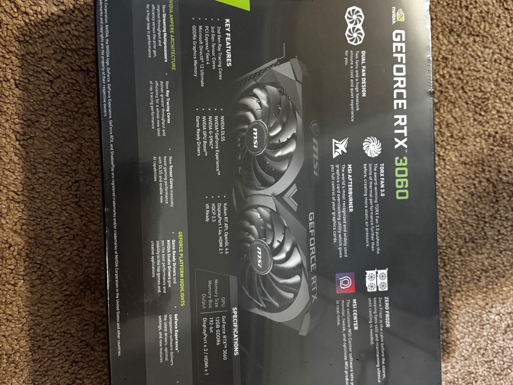 BRAND NEW MSI GeForce RTX 3060 VENTUS 2X 12GB OC Graphics Card, PCI-E Gen 4