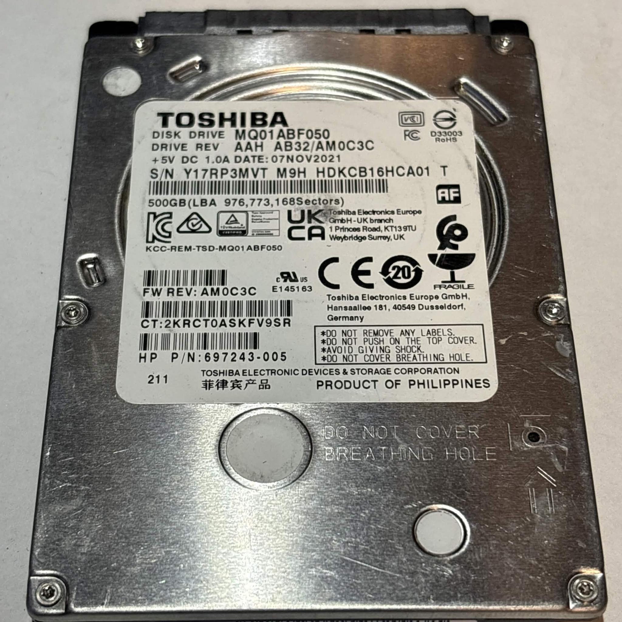 Toshiba 500GB SATA Laptop Hard Drive | Tested & Functional