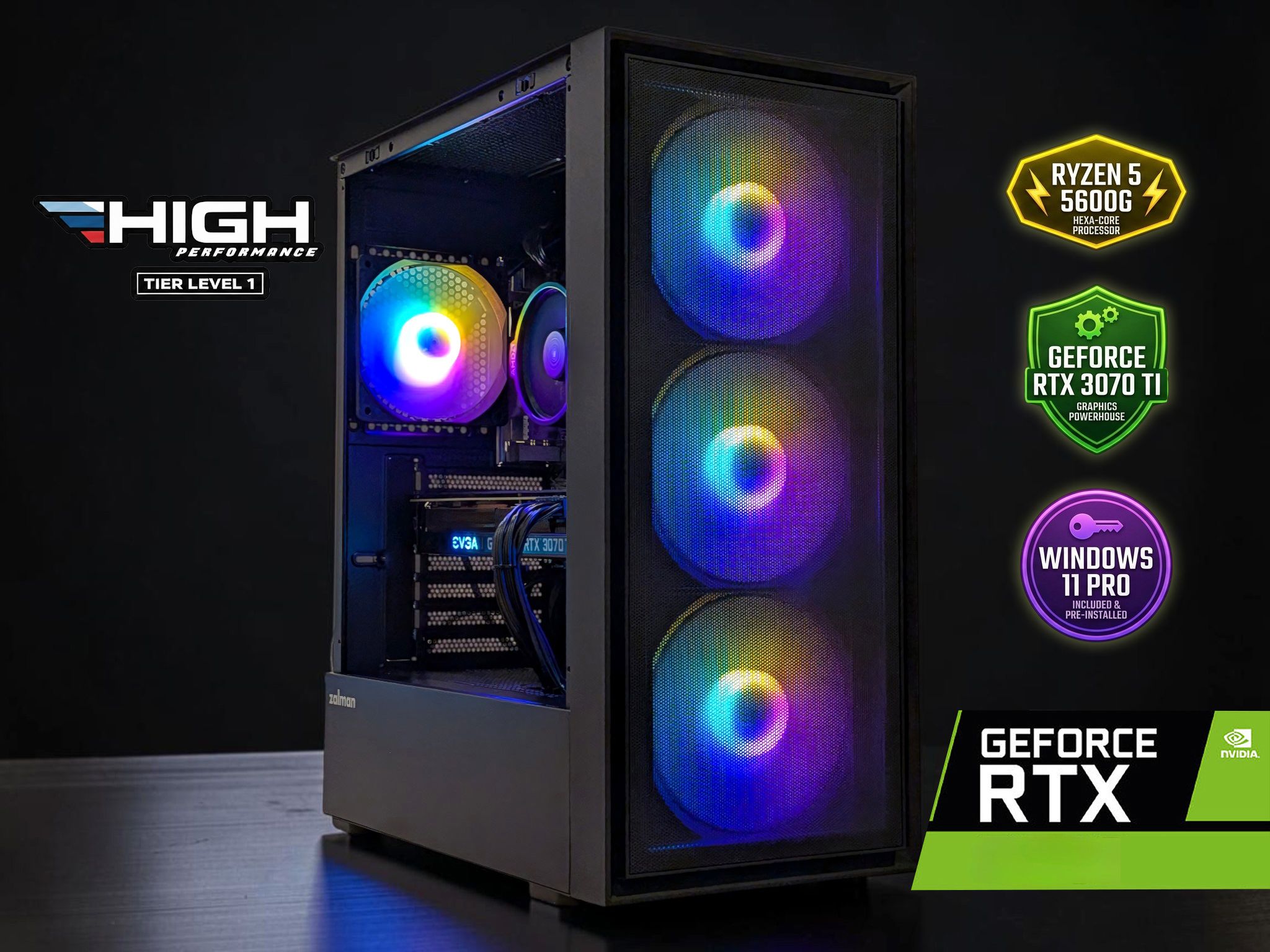 🔥 Powerful Gaming PC | GeForce RTX 3070 Ti, Ryzen 5 5600G, 16GB RAM, 1TB SSD, WIFI, Win 11 Pro