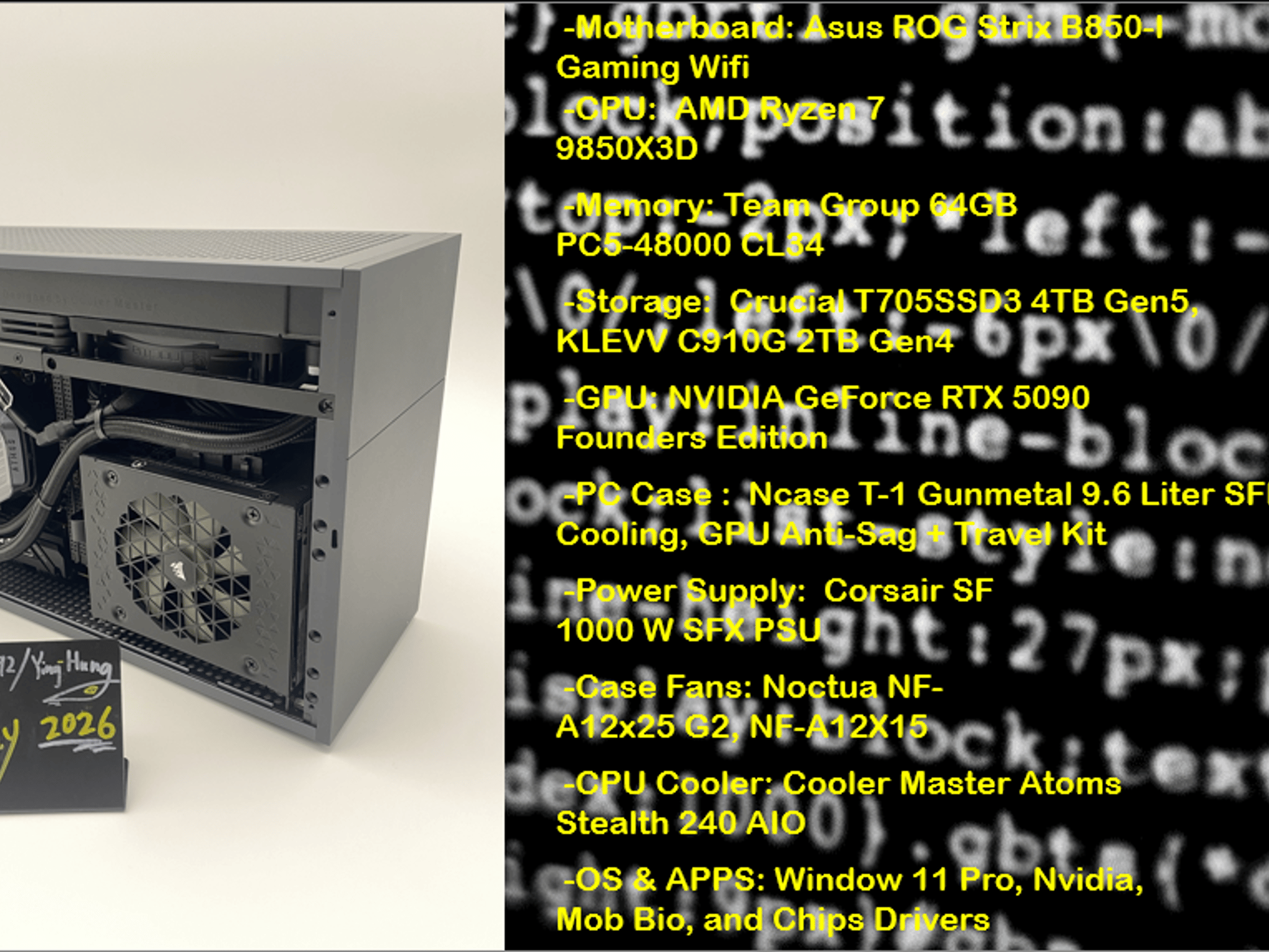 "Liquid Nano 5090" |9850X3D | 5090FE | 64GB DDR5 | 6TB Nvme |