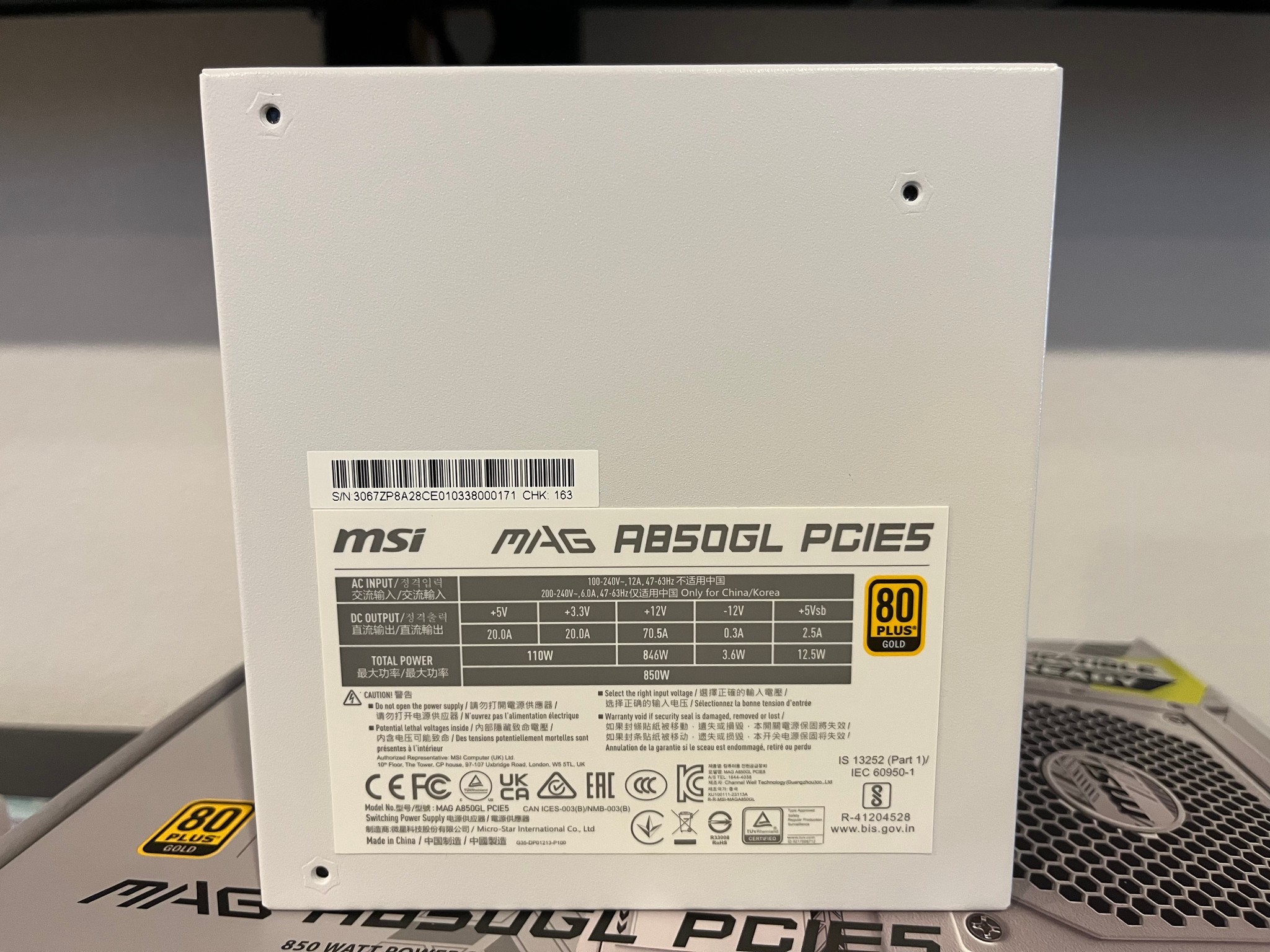 MSI MAG A850GL PCIE5 850 Watt PSU (Like New, Color: White)