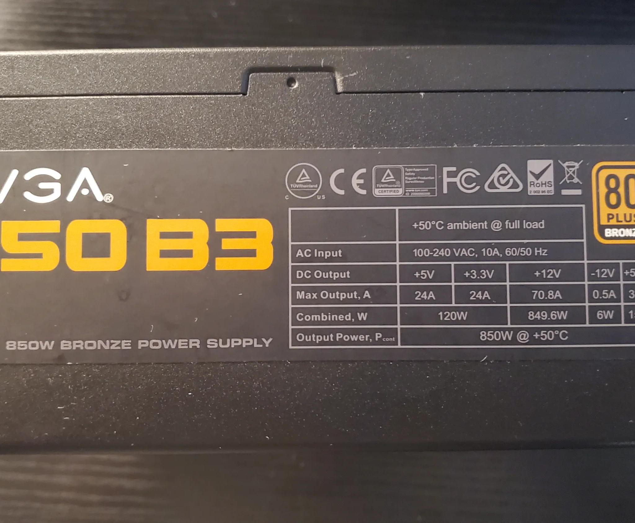 EVGA 850W B3 BRONZE RATED MODULAR PSU