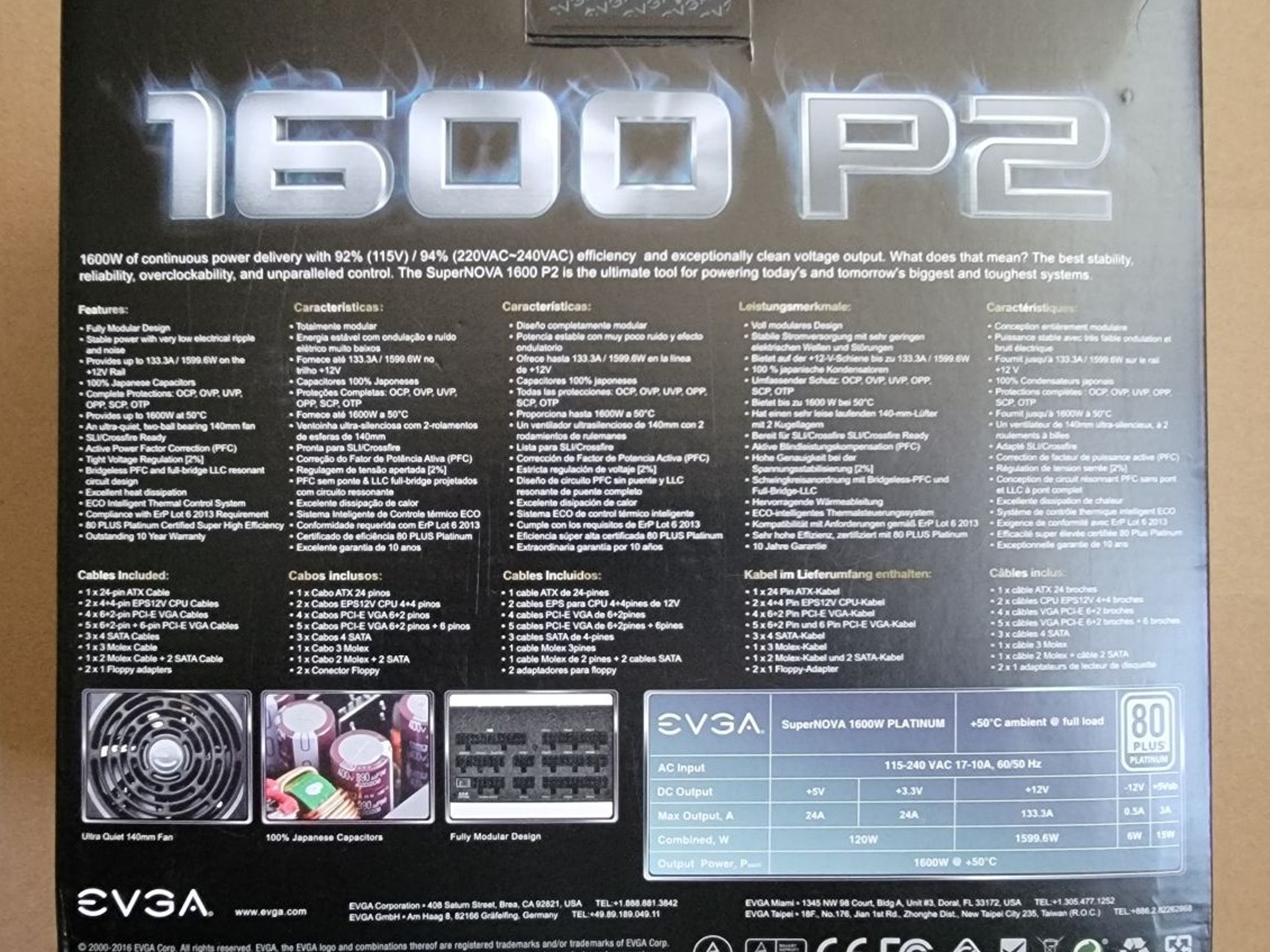 EVGA SuperNOVA 1600 P2 80+ PLATINUM 1600 Watt Power Supply - Used