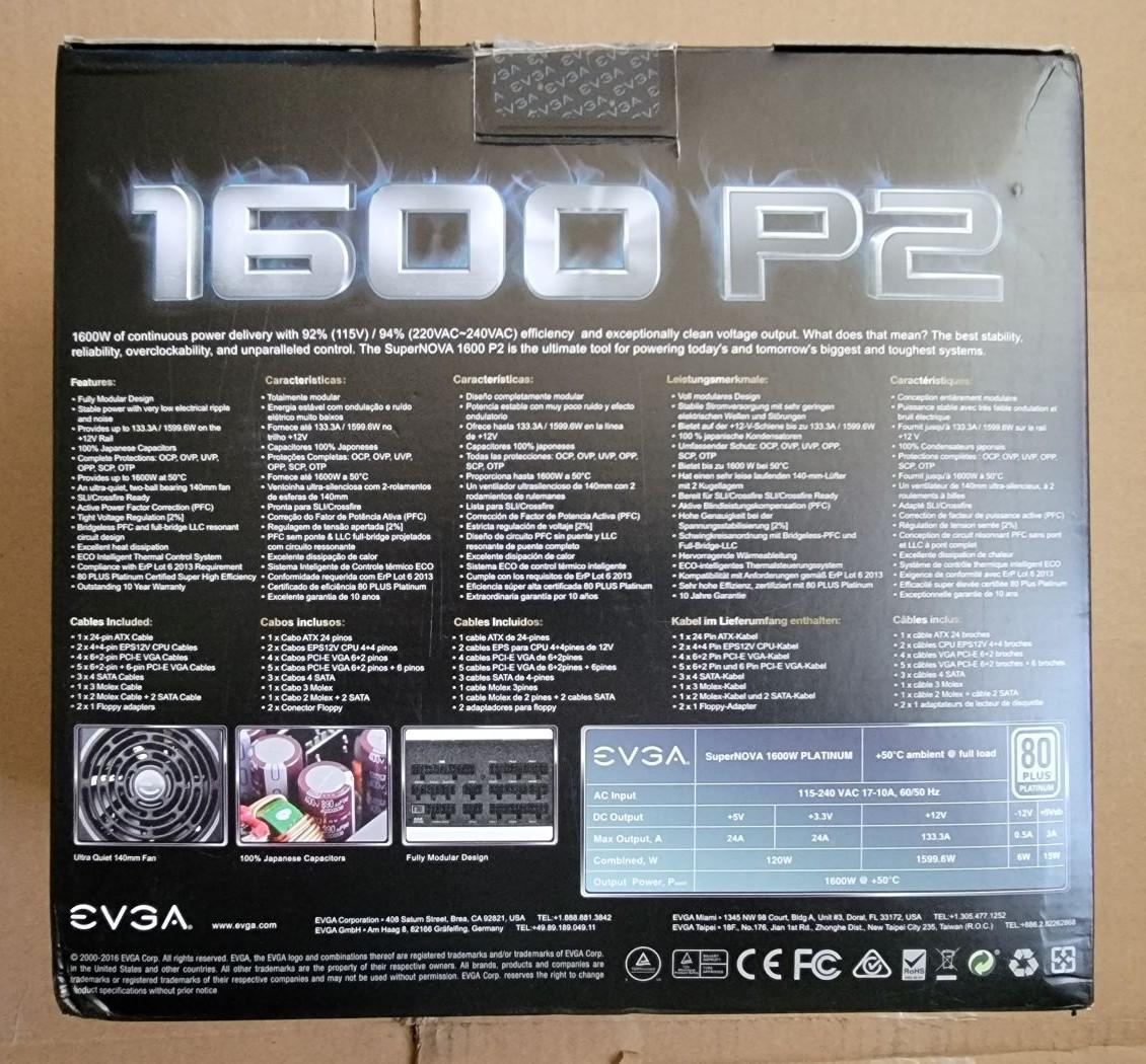 EVGA SuperNOVA 1600 P2 80+ PLATINUM 1600 Watt Power Supply - Used