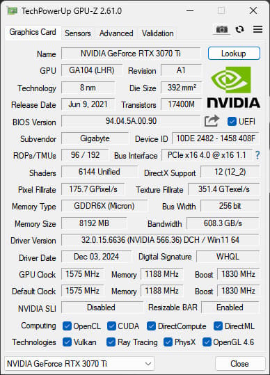 NVIDIA GeForce RTX 3070 Ti