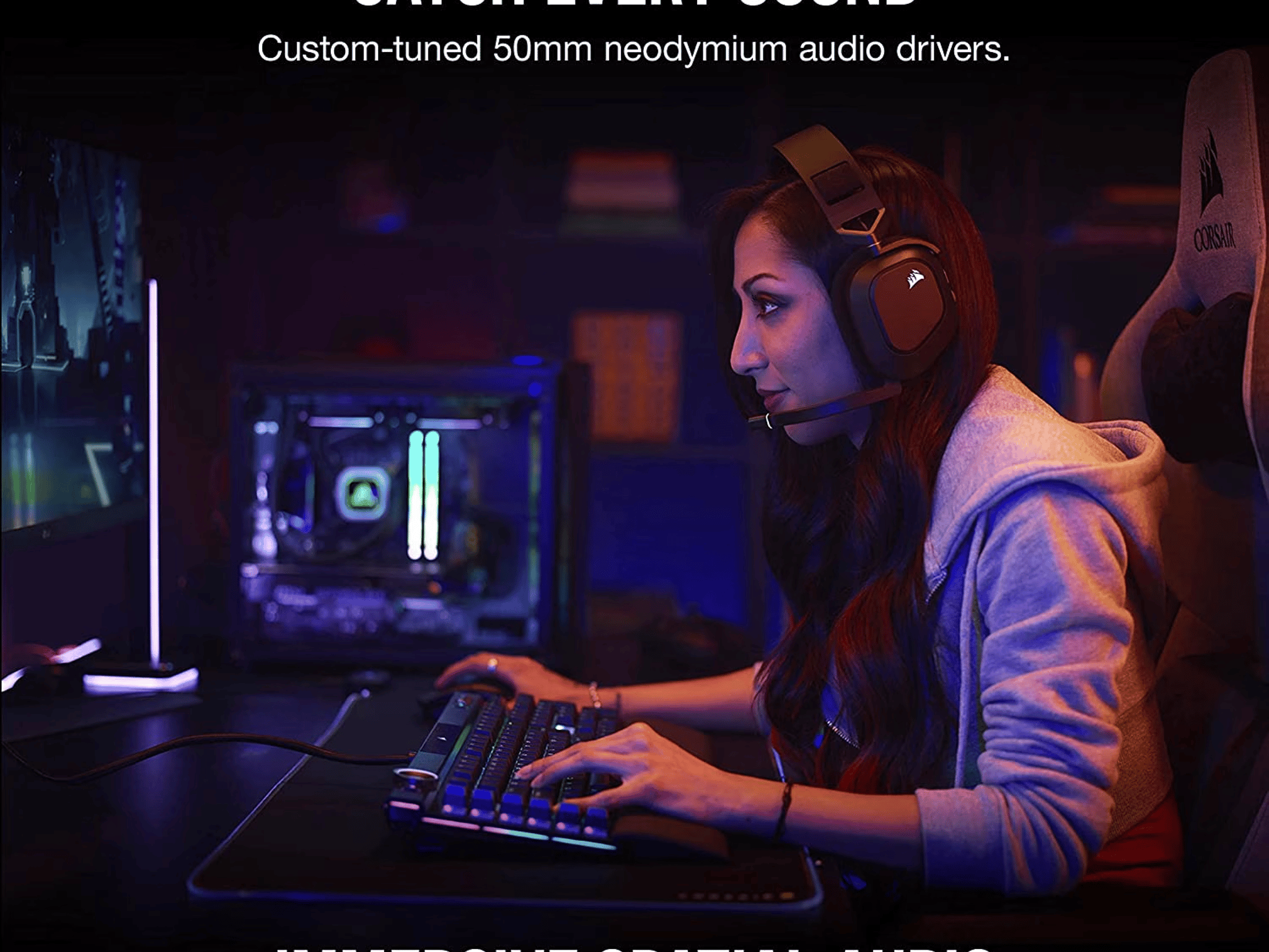 CORSAIR HS80 RGB WIRELESS Premium Gaming Headset with Spatial Audio — Carbon
