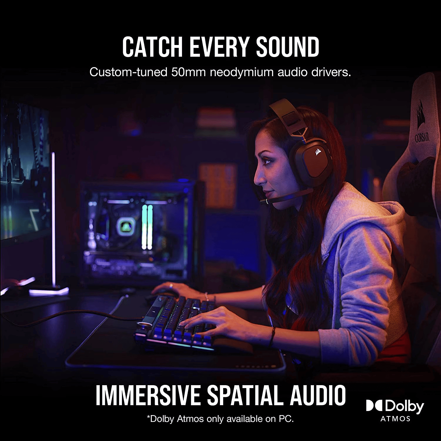 CORSAIR HS80 RGB WIRELESS Premium Gaming Headset with Spatial Audio — Carbon