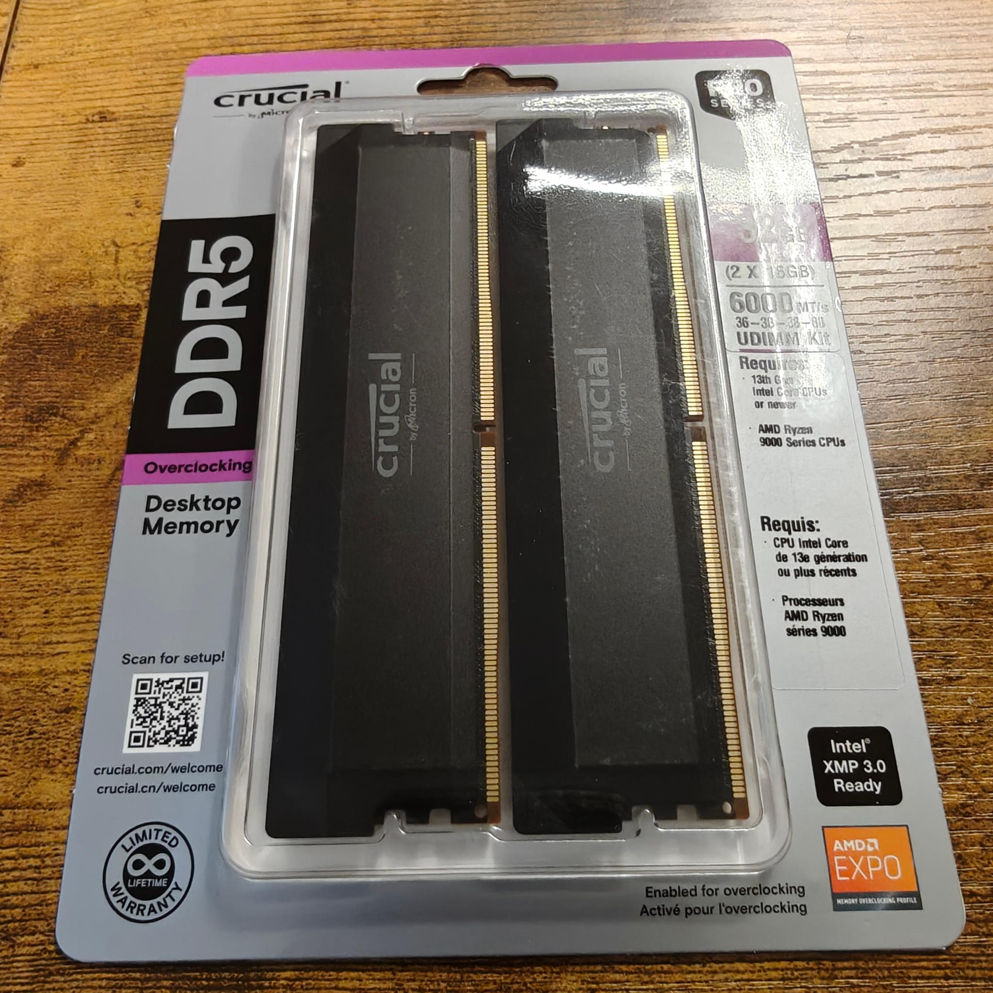 [SEALED] Crucial Pro 32GB (2x16GB) DDR5-6000 CL36 - AMD EXPO & Intel XMP Ready