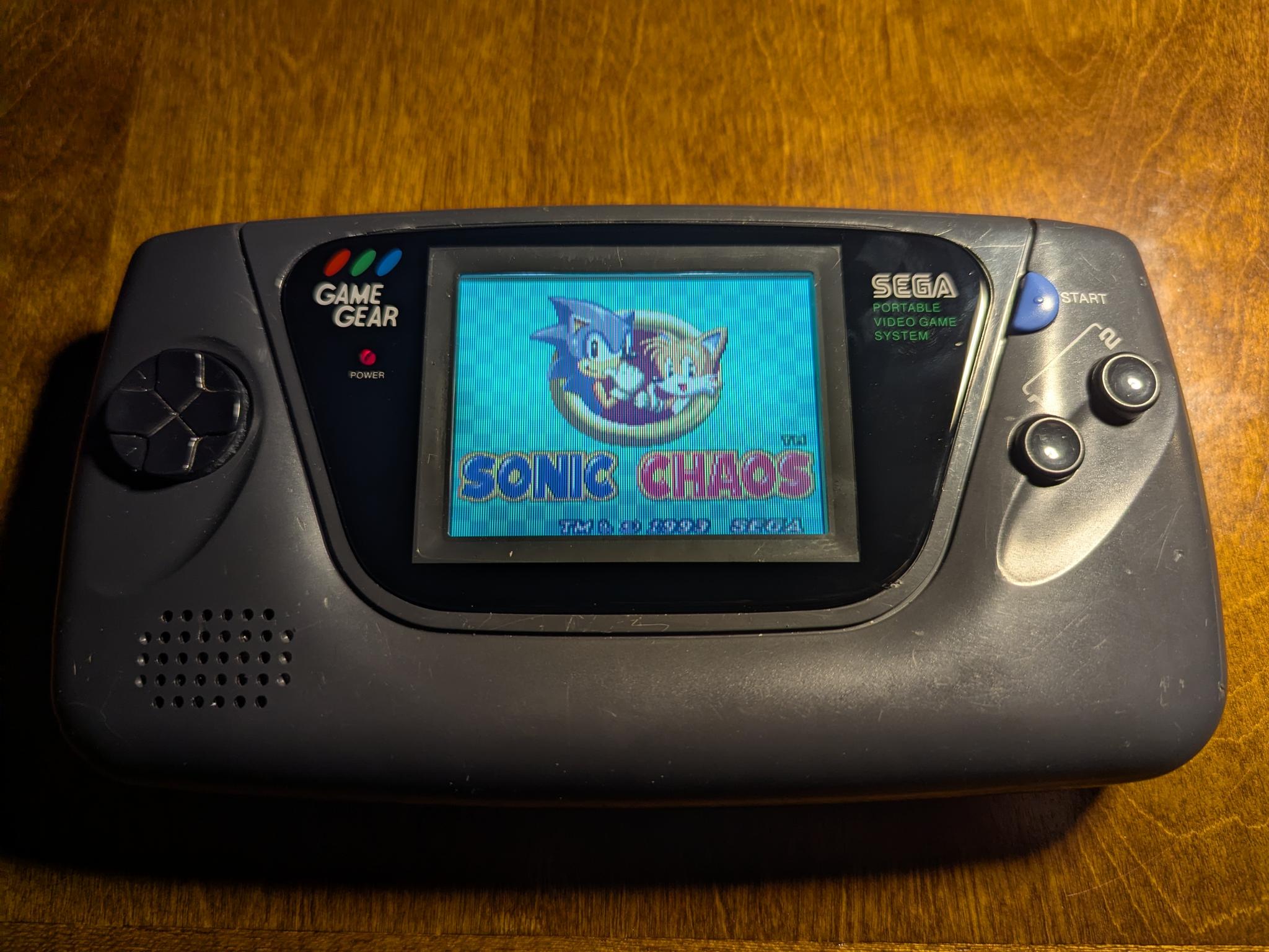 Sega Game Gear Handheld Console, Fully Recapped + Glass Screen Lens, with Sonic Chaos Game Cartridge