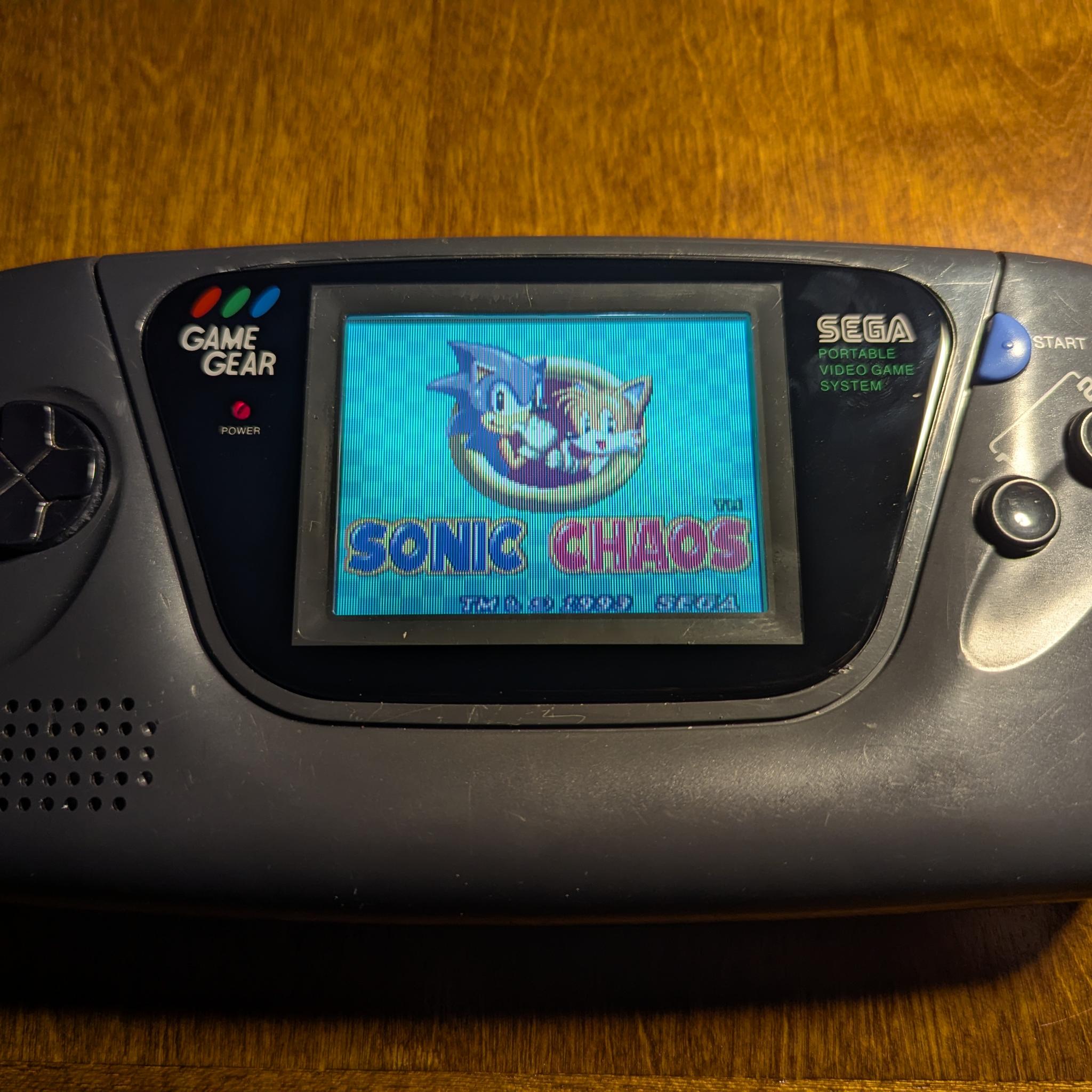 Sega Game Gear Handheld Console, Fully Recapped + Glass Screen Lens, with Sonic Chaos Game Cartridge