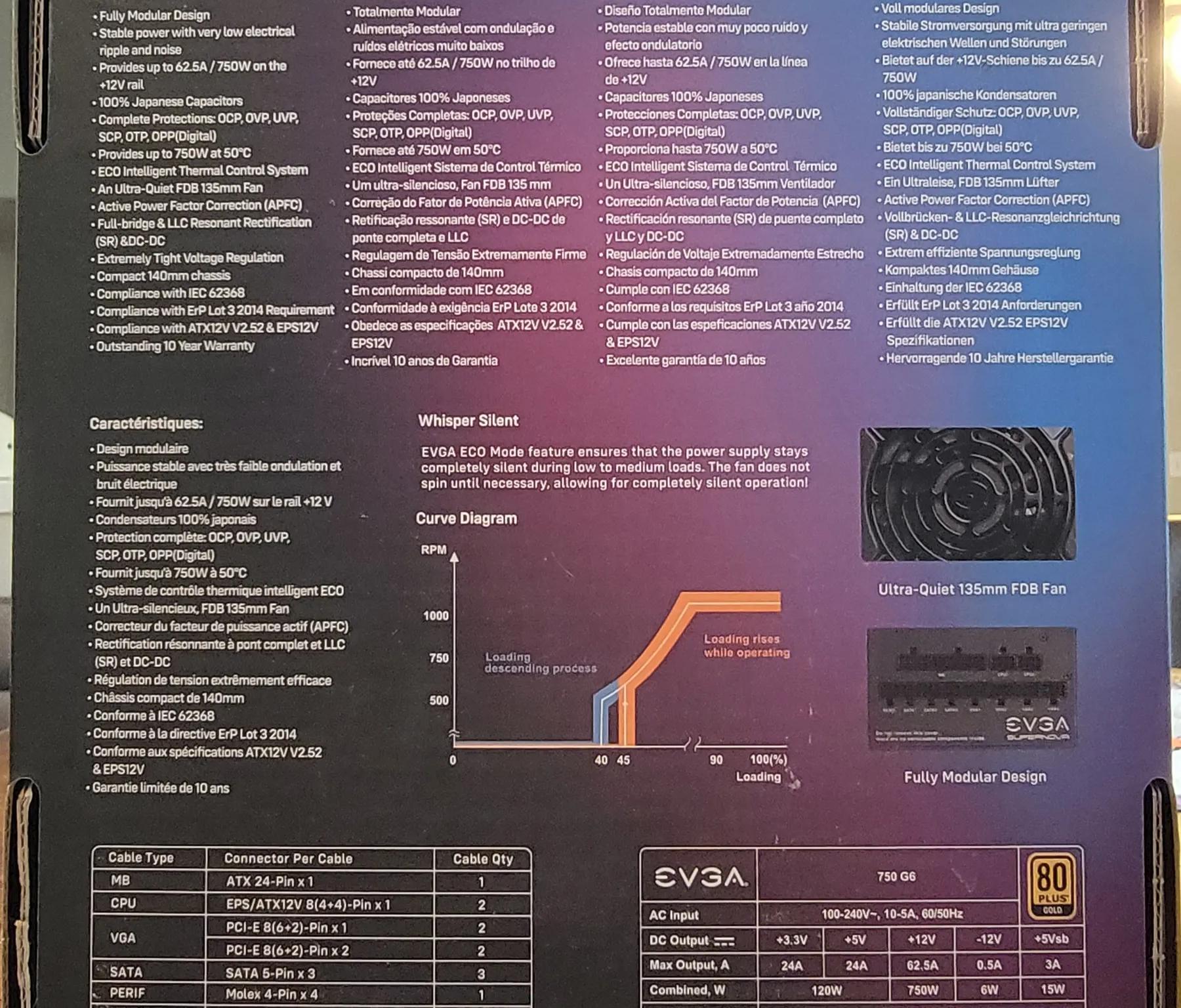 EVGA SuperNOVA 750 G6, 80 Plus Gold 750W