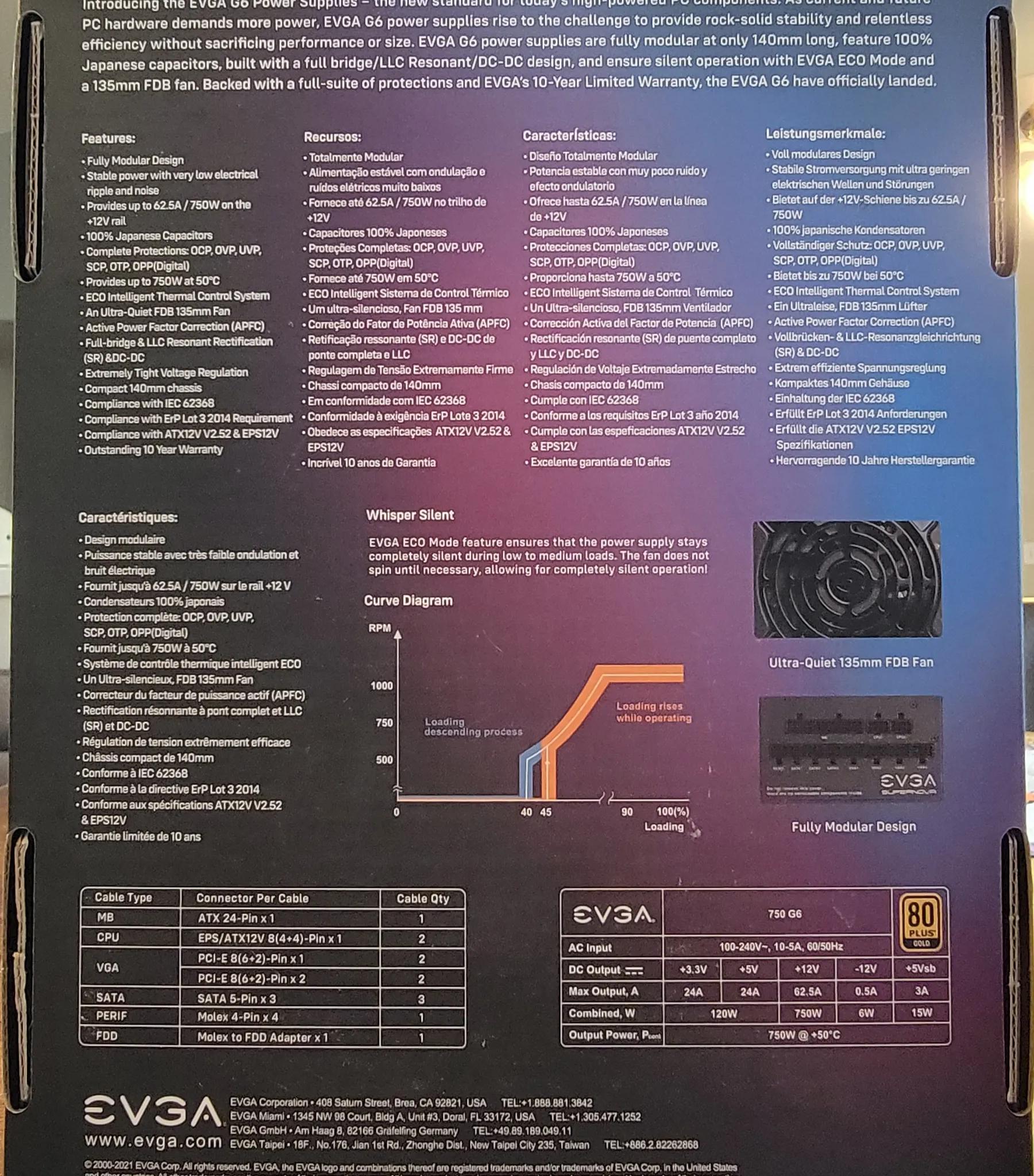 EVGA SuperNOVA 750 G6, 80 Plus Gold 750W