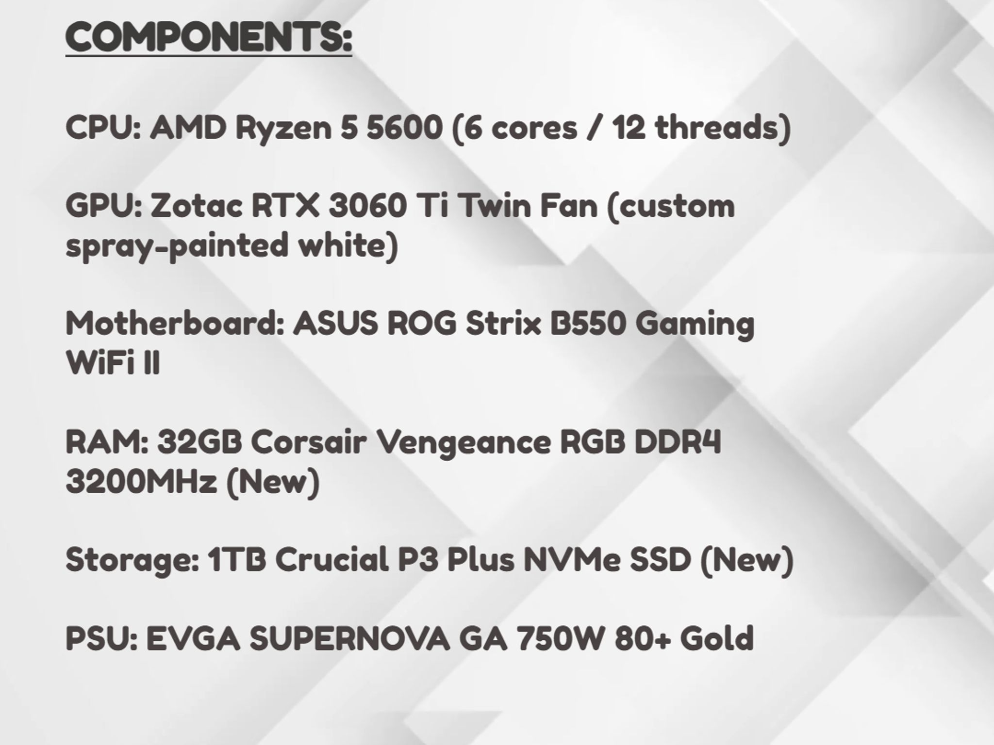 Custom White RGB Gaming Desktop PC – Ryzen 5 5600 + White RTX 3060 Ti