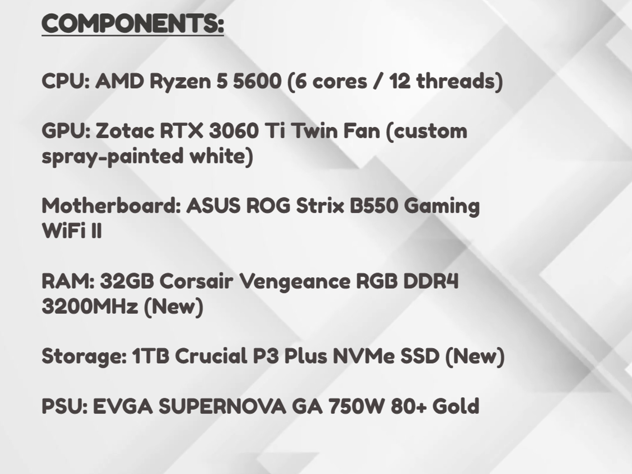 Custom White RGB Gaming Desktop PC – Ryzen 5 5600 + White RTX 3060 Ti