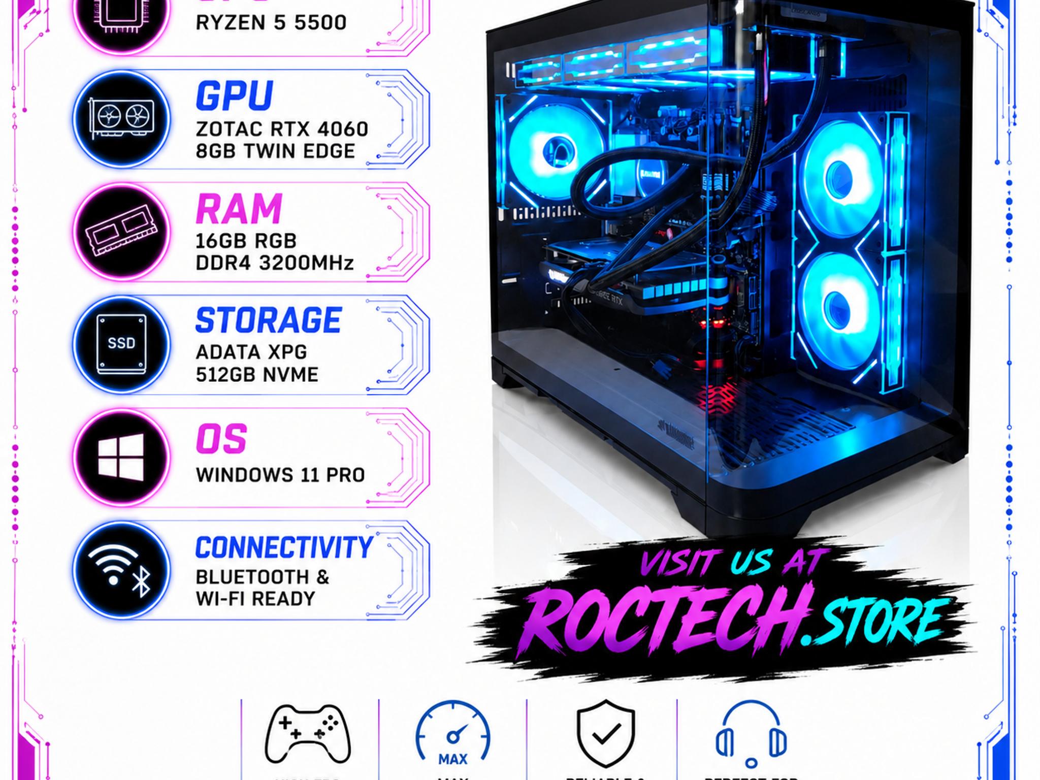 High FPS Gaming PC | Ryzen 5 5500 | RTX 4060 Twin Edge | ARGB