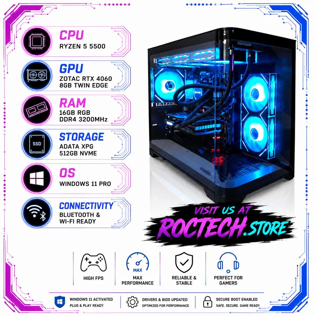 High FPS Gaming PC | Ryzen 5 5500 | RTX 4060 Twin Edge | ARGB