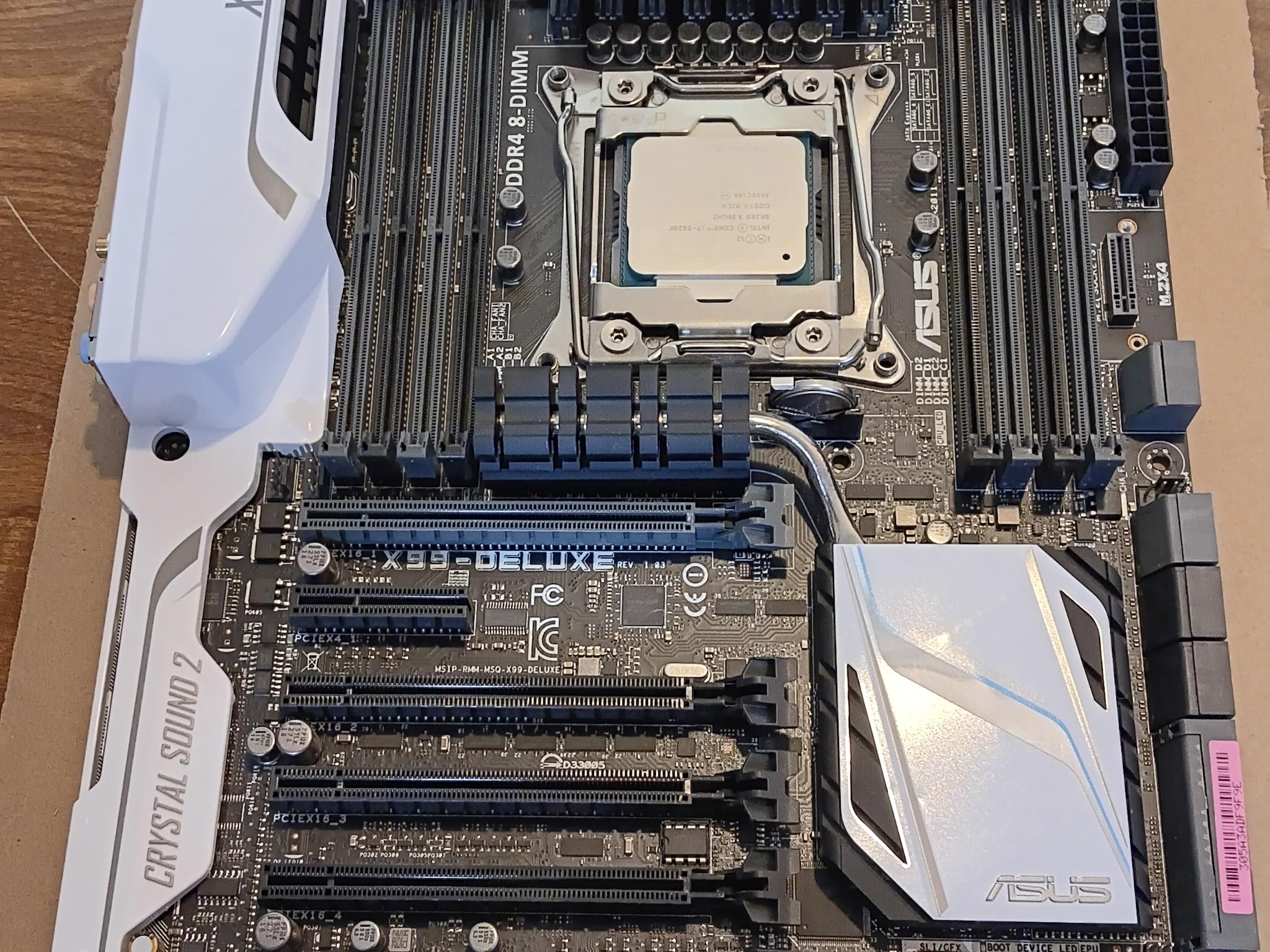 Asus X99-Deluxe MB, TWO Intel CPUs, 32GB DDR4 RAM, I/O Shield