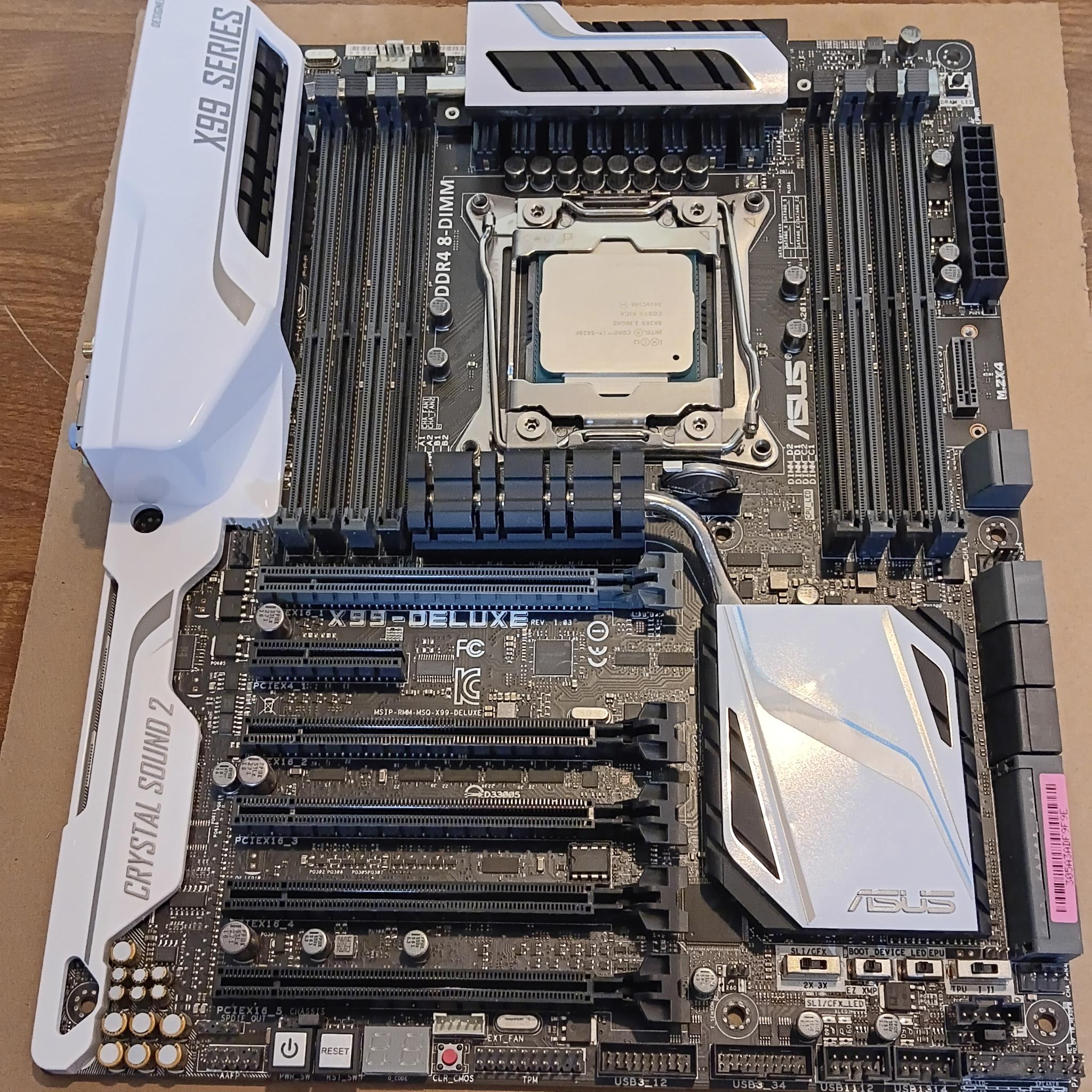 Asus X99-Deluxe MB, TWO Intel CPUs, 32GB DDR4 RAM, I/O Shield