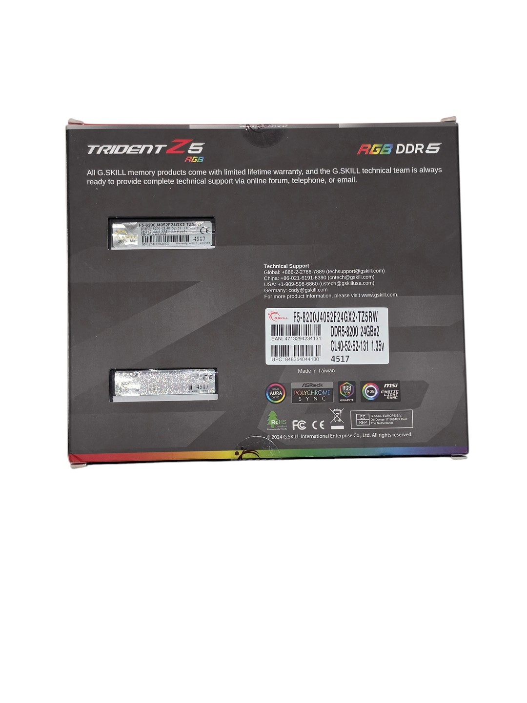 G.SKILL Trident Z5 RGB 48GB (2x24GB) DDR5-8200 CL40 White