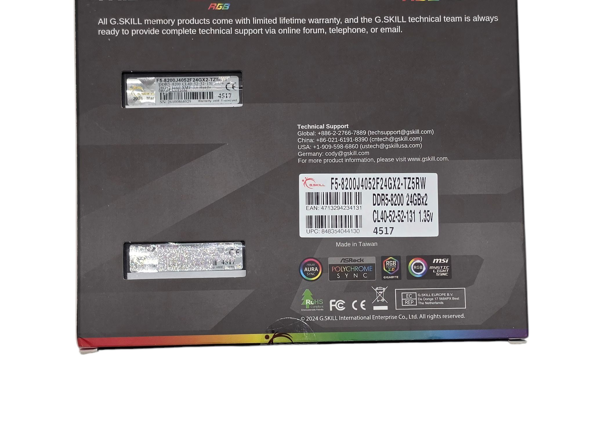 G.SKILL Trident Z5 RGB 48GB (2x24GB) DDR5-8200 CL40 White — Factory Sealed