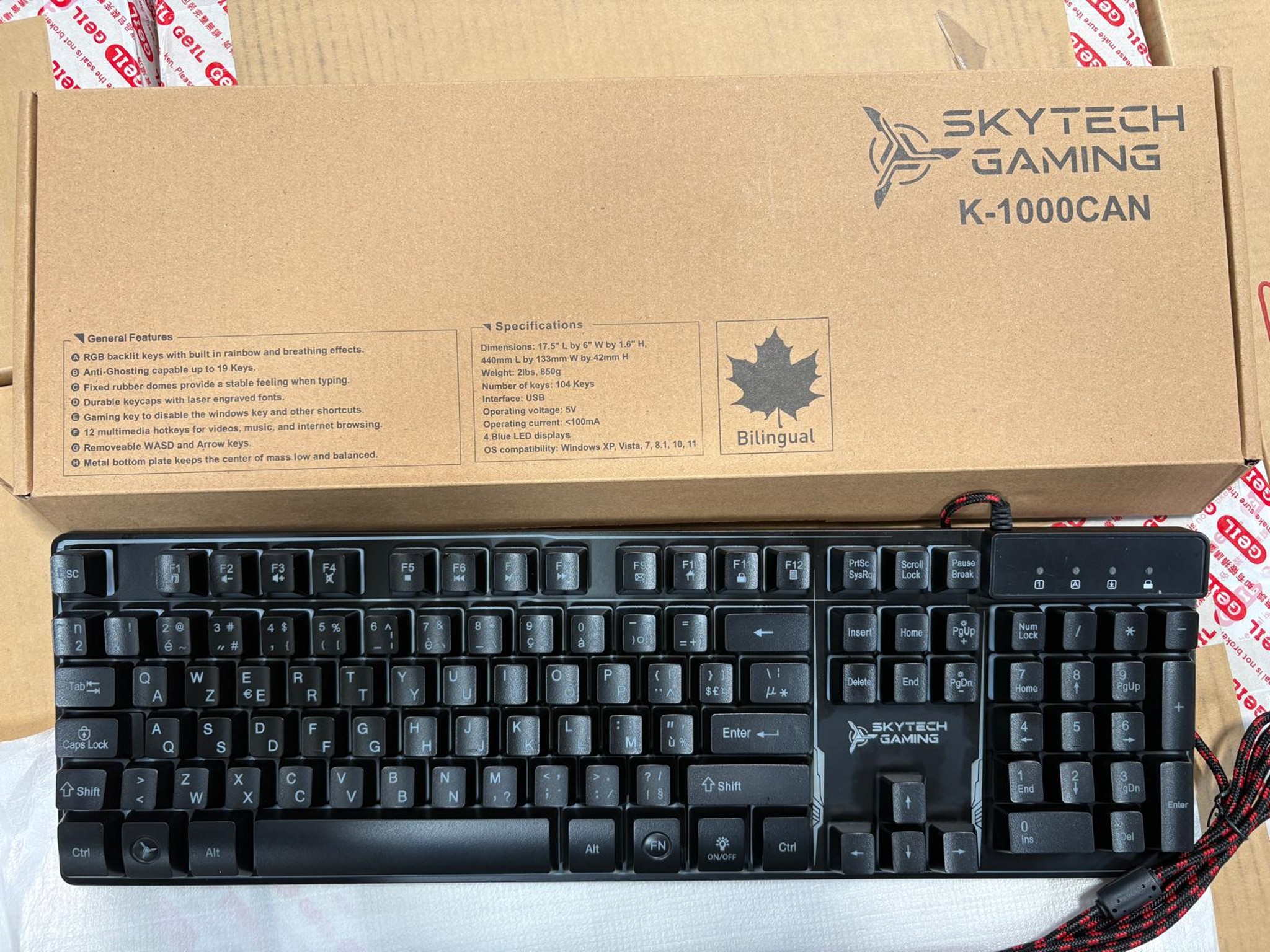 Brand New In Box - Skytech K-1000CAN Gaming LED-Lit ANSI Canadian