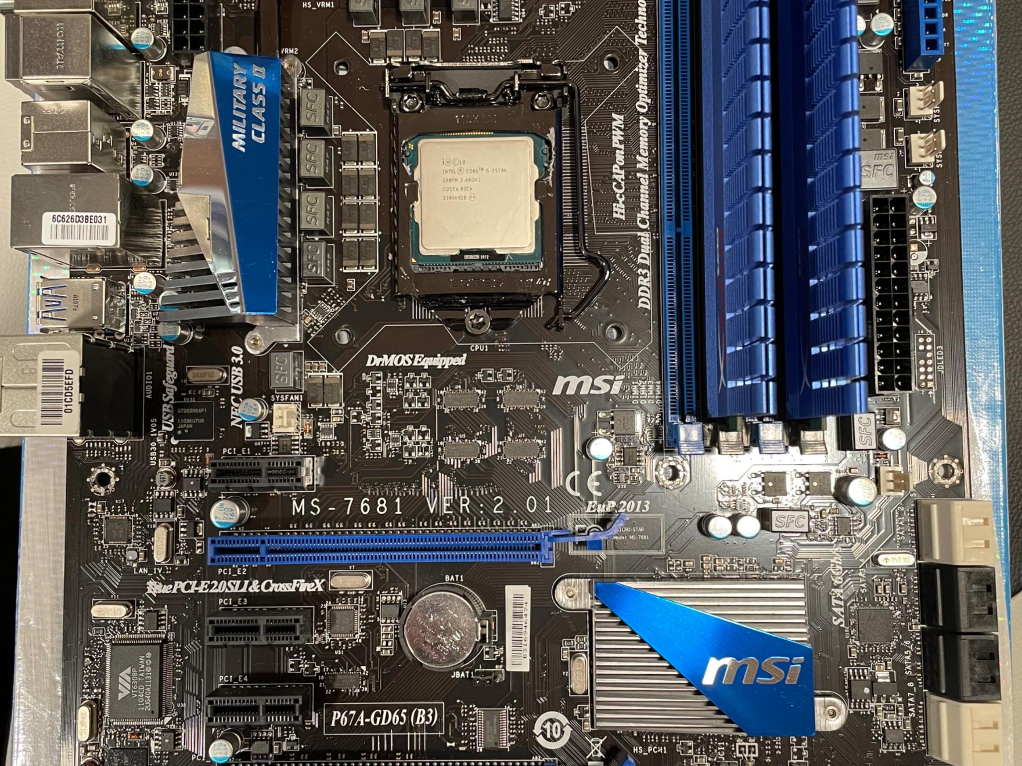 MSI P67A-GD65 B3 Intel I5 3570K CPU & 8GB RAM 1600 MHz CPU Motherboard RAM combo