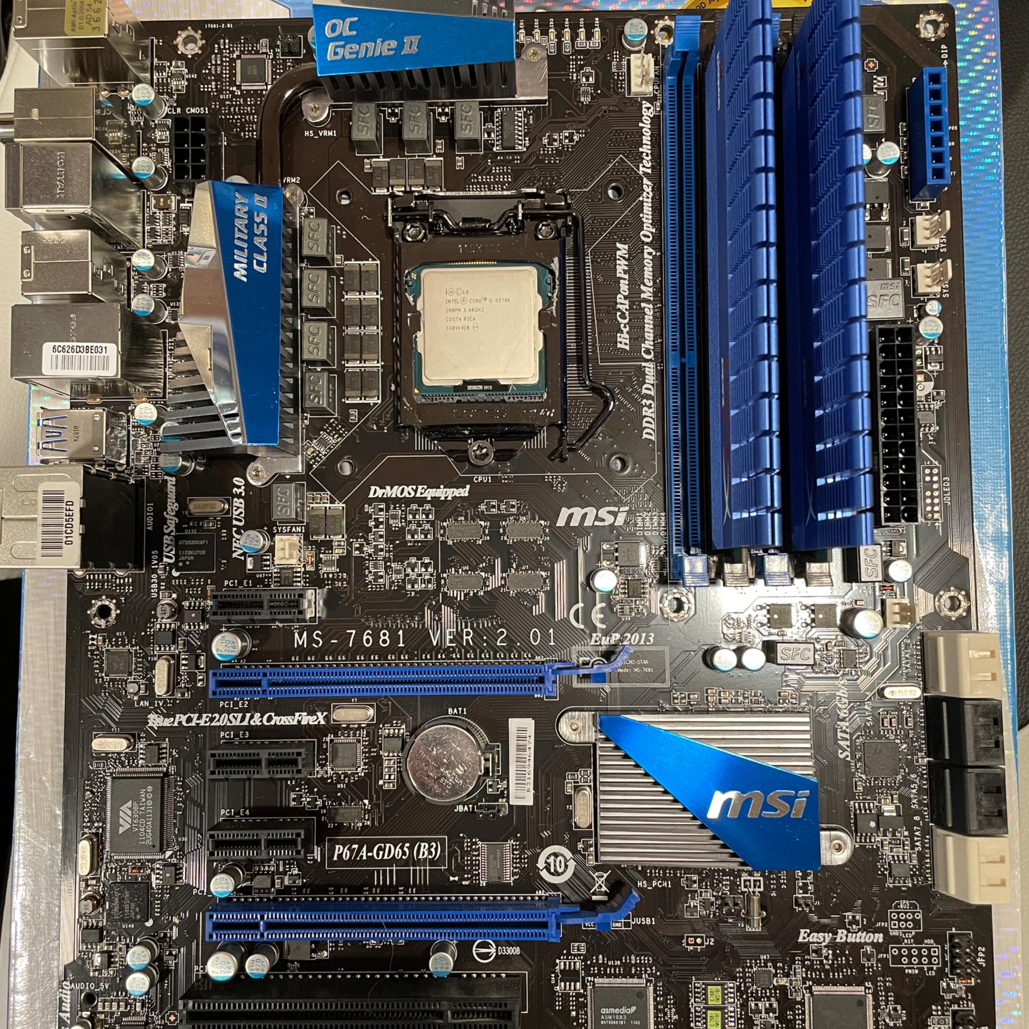 MSI P67A-GD65 B3 Intel I5 3570K CPU & 8GB RAM 1600 MHz CPU Motherboard RAM combo