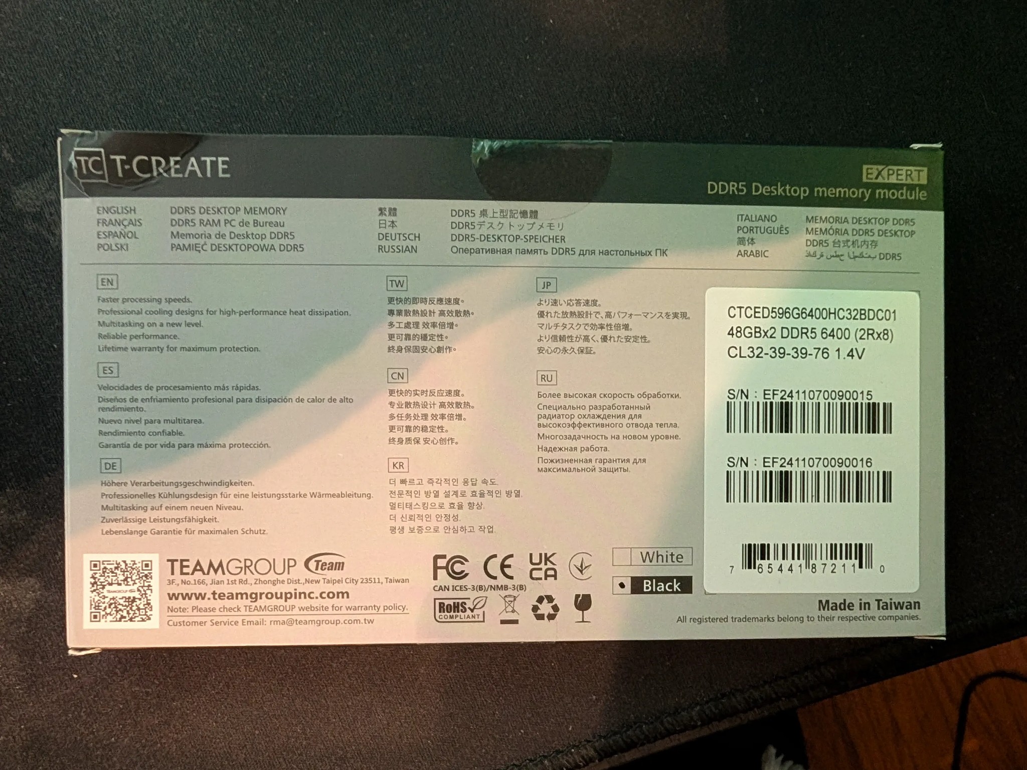 Team Group -T-Create DDR5 Ram 96GB kit Black