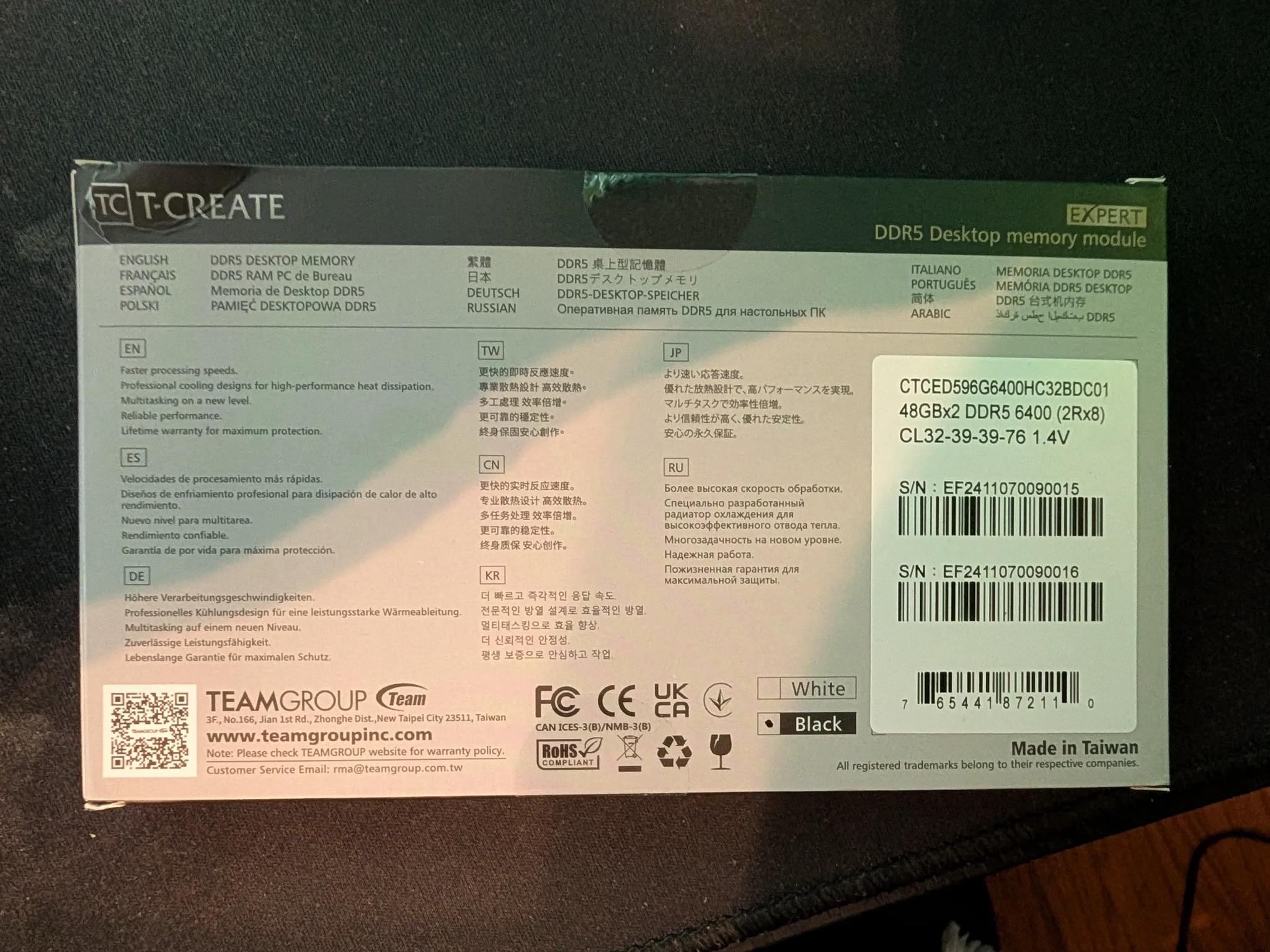 Team Group -T-Create DDR5 Ram 96GB kit Black